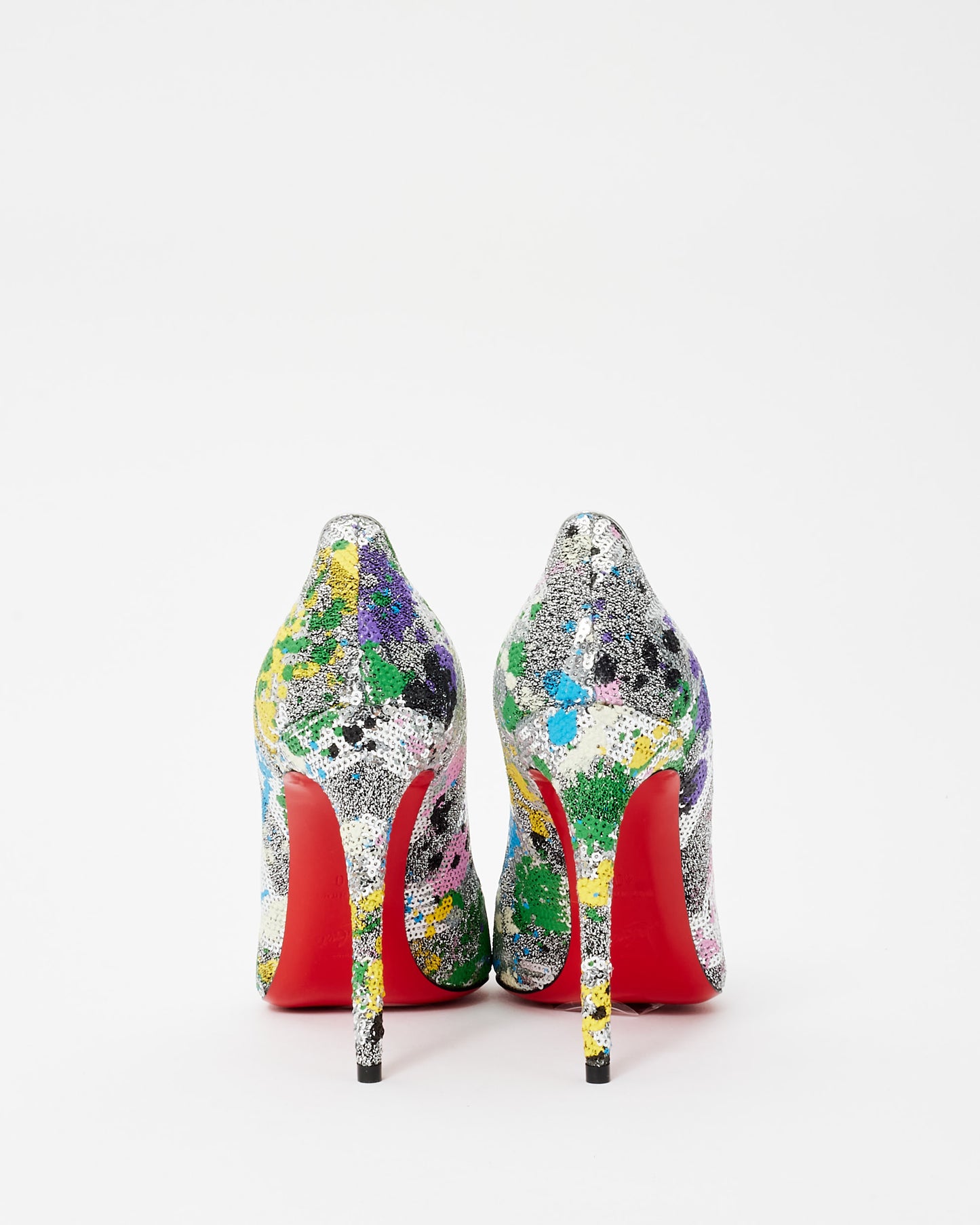 Christian Louboutin Silver & Pastel Multicolor Sequin So Kate Pumps - 40