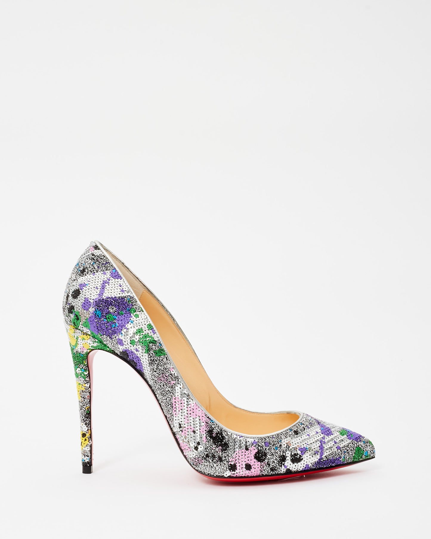 Christian Louboutin Silver & Pastel Multicolor Sequin So Kate Pumps - 40