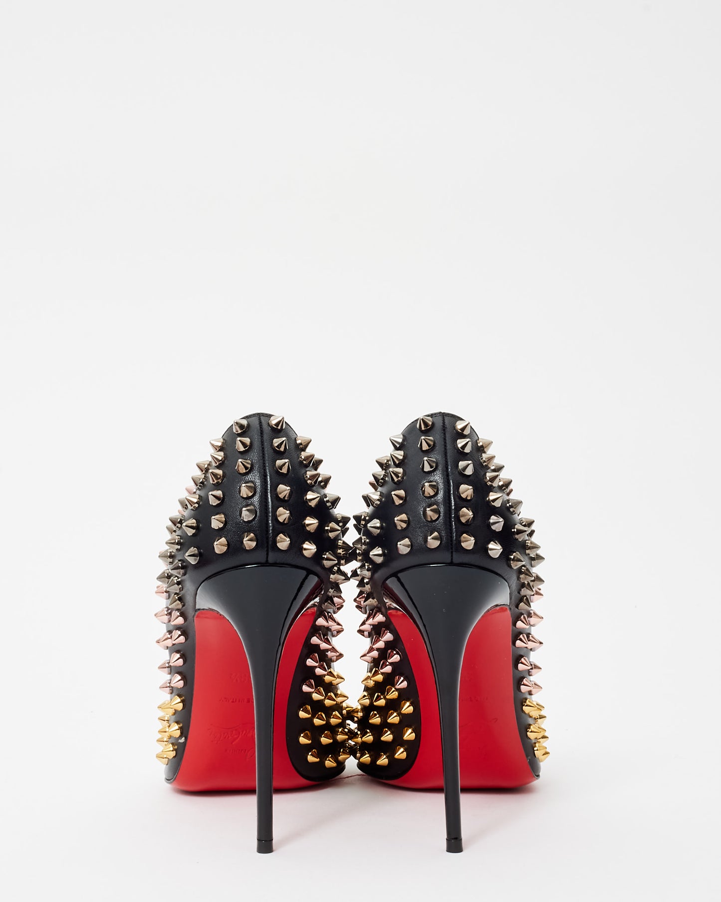 Christian Louboutin Black Leather & Silver Spike So Kate Pumps - 38.5