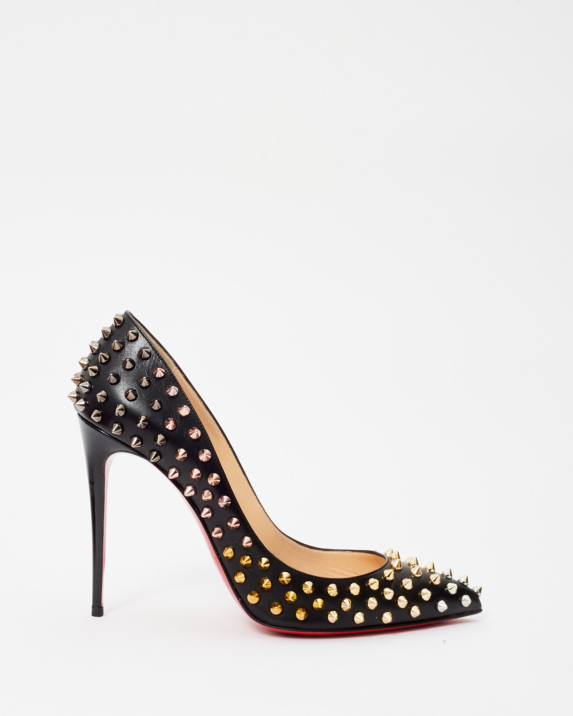 Christian Louboutin Black Leather Silver Spike So Kate Pumps 38.5