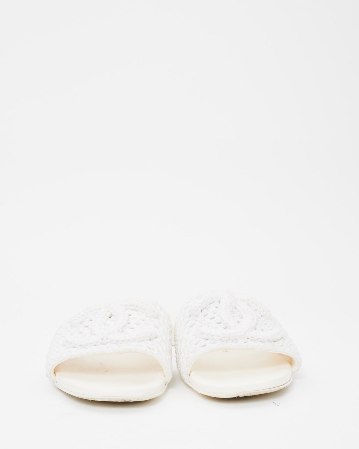 Chanel White Crochet Logo Coco Beach 24' Slides - 39.5