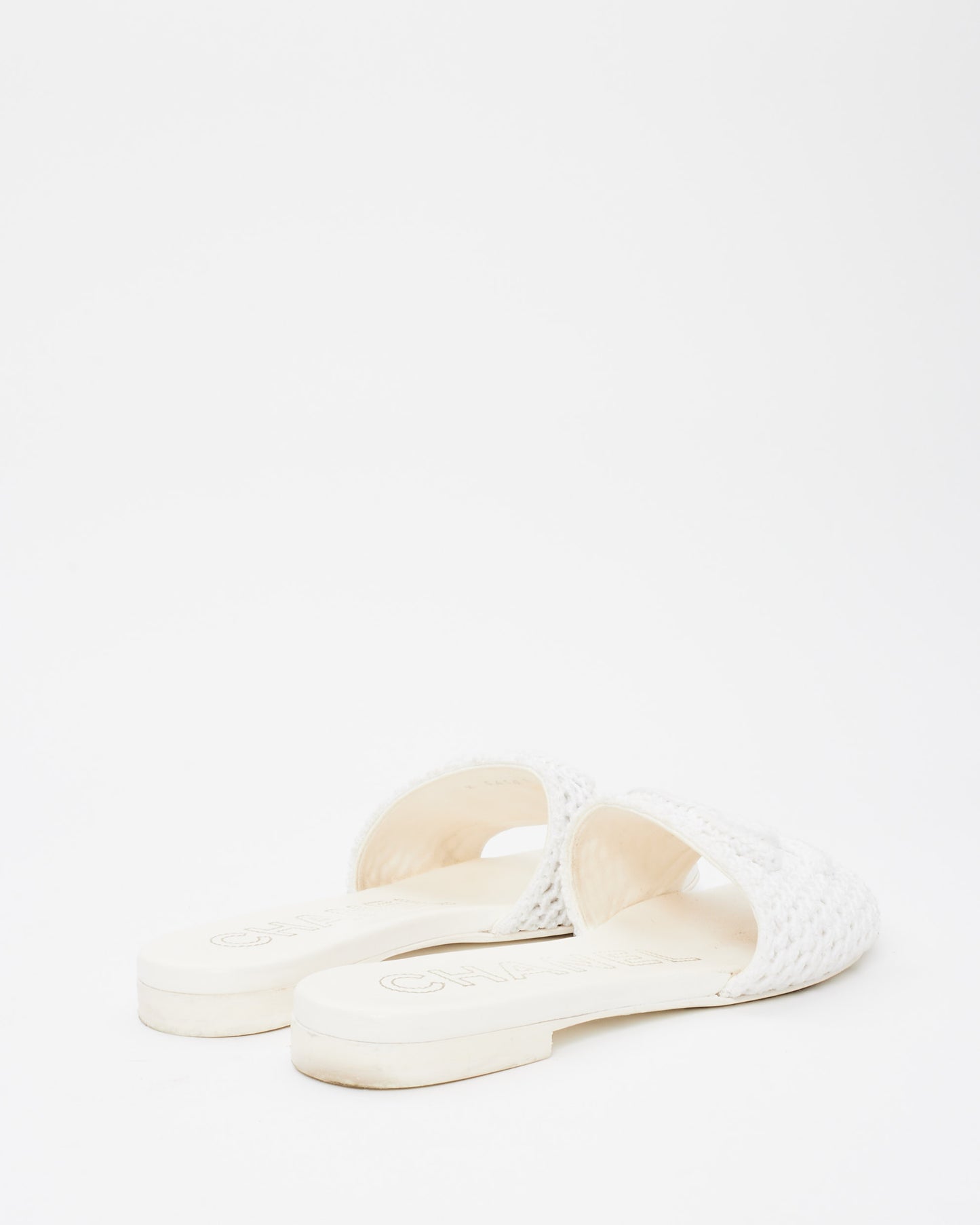 Chanel White Crochet Logo Coco Beach 24' Slides - 39.5