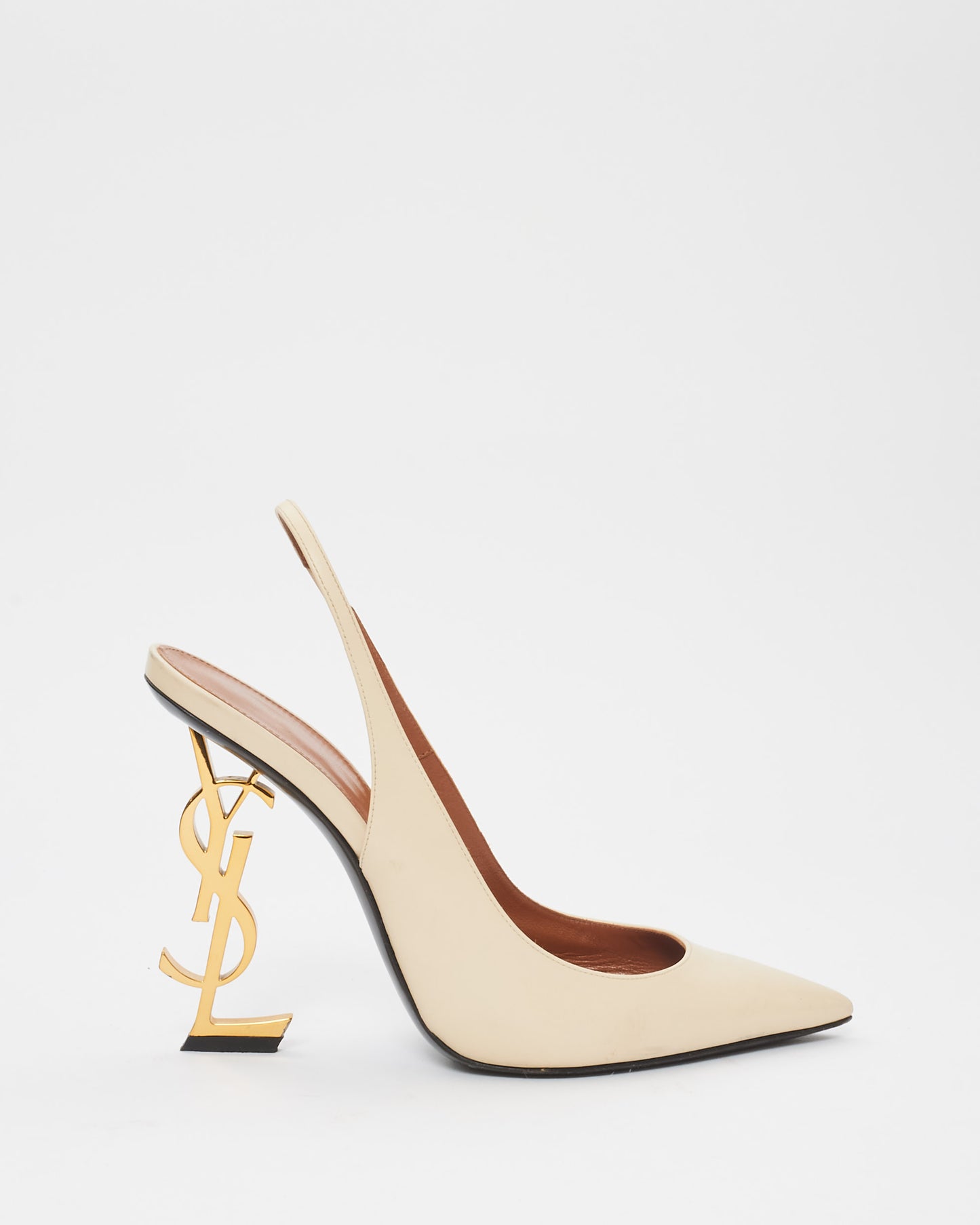 Saint Laurent Cream Leather Slingback Opyum 110 Logo Pumps - 39.5