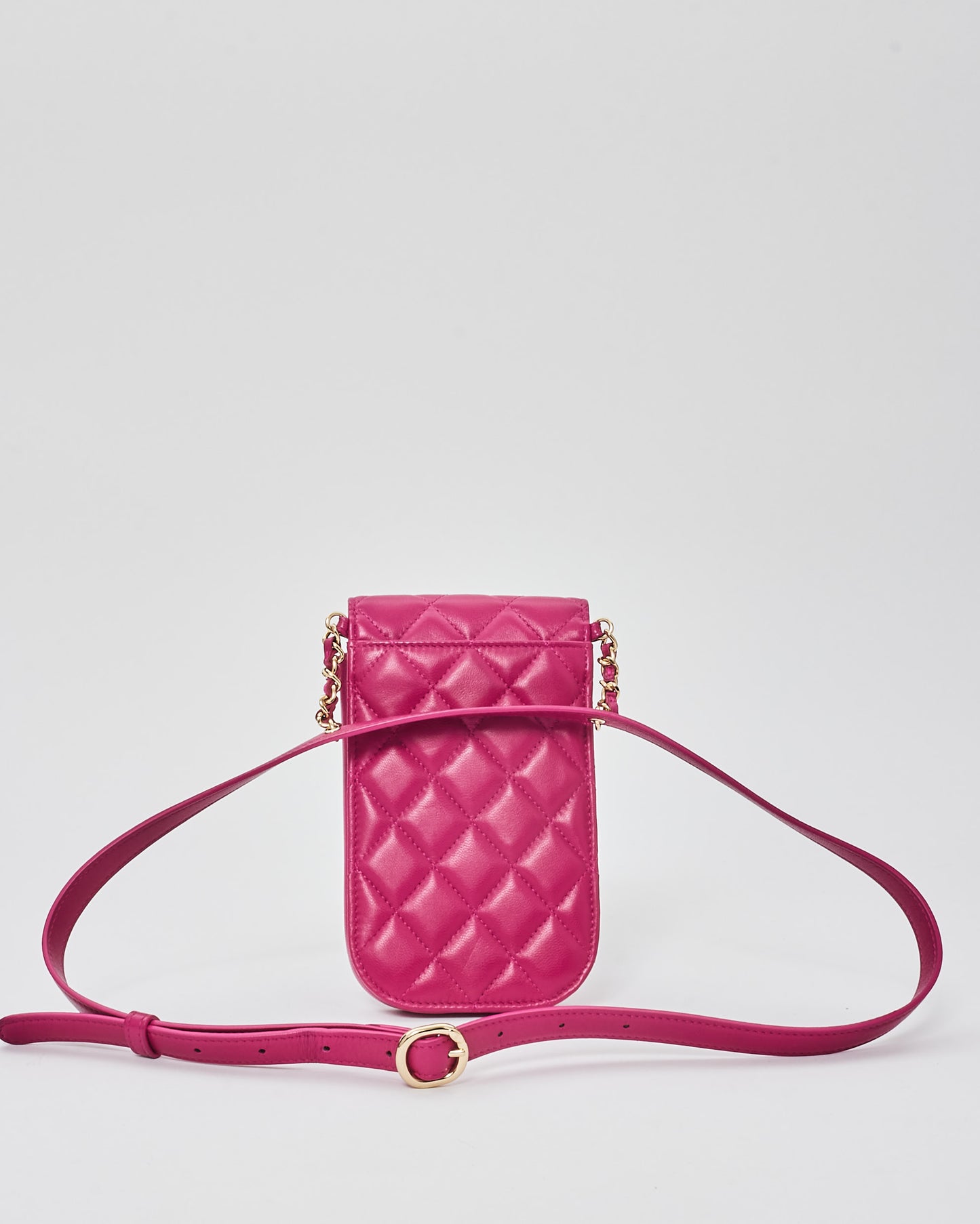 Chanel Fuchsia Pink Lambskin Classic Phone Holder Belt Bag