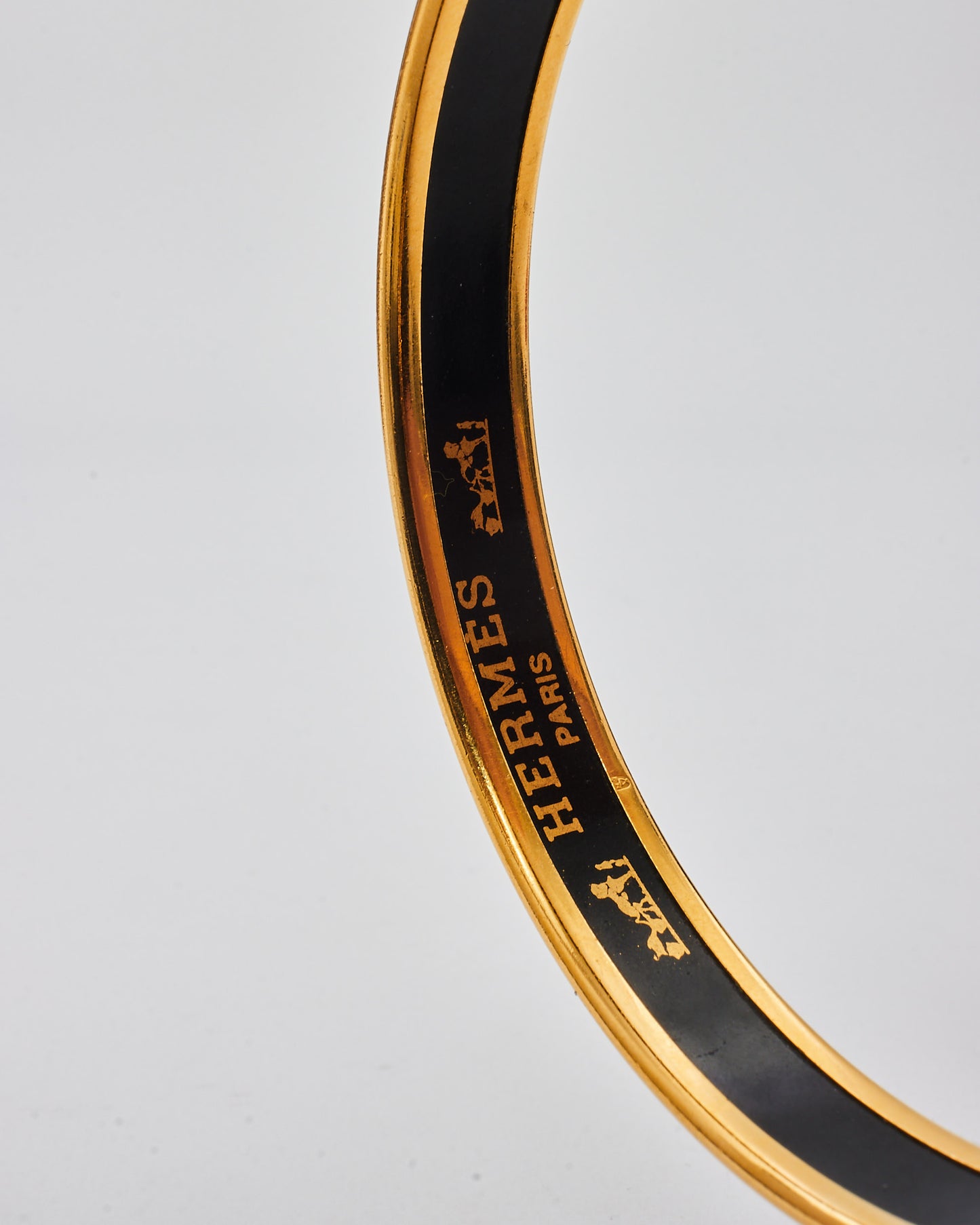 Hermès Gold & Black Blue Pattern Enamel Thin Bangle