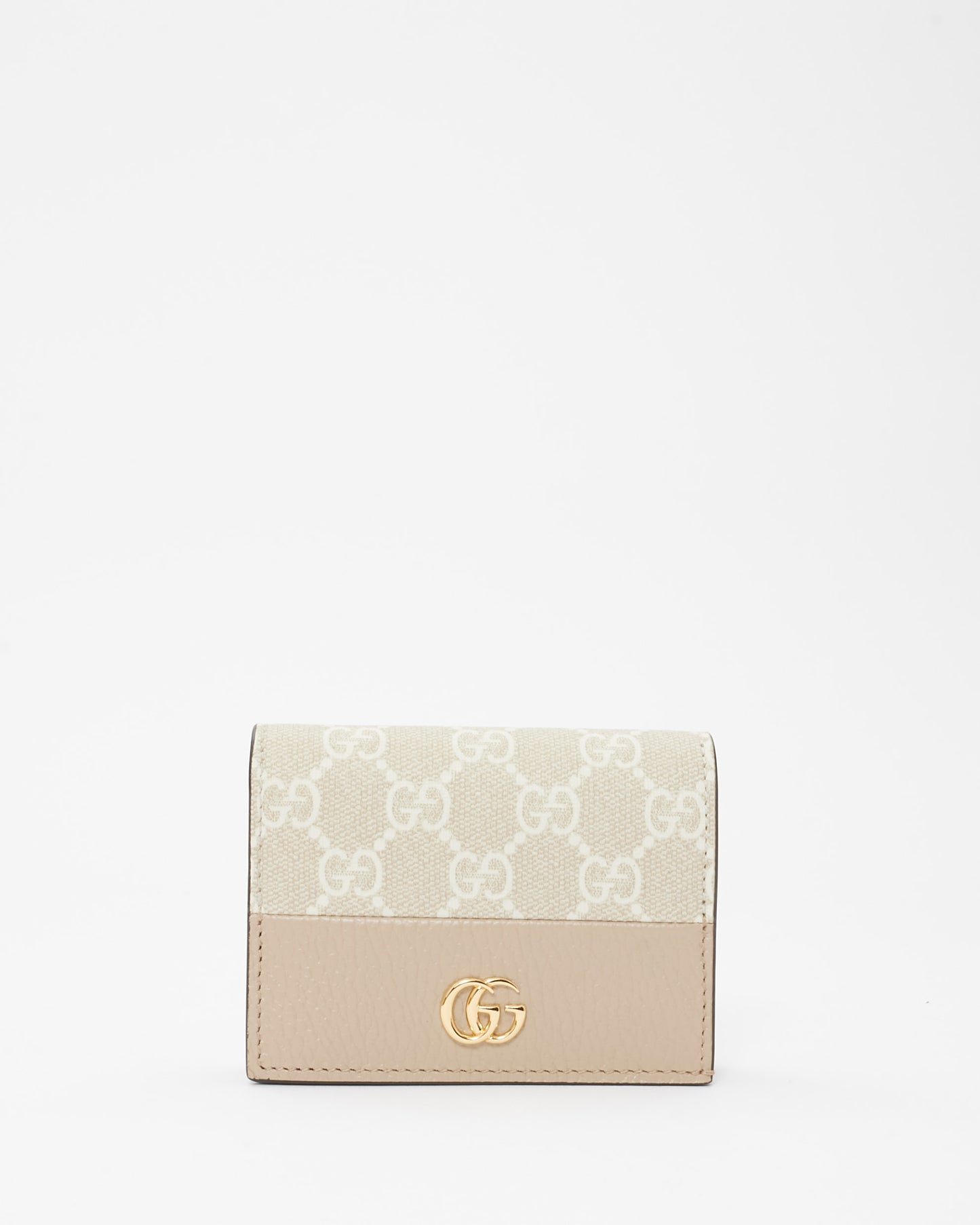 Gucci Beige Monogram Canvas & Leather GG Marmont Card Case