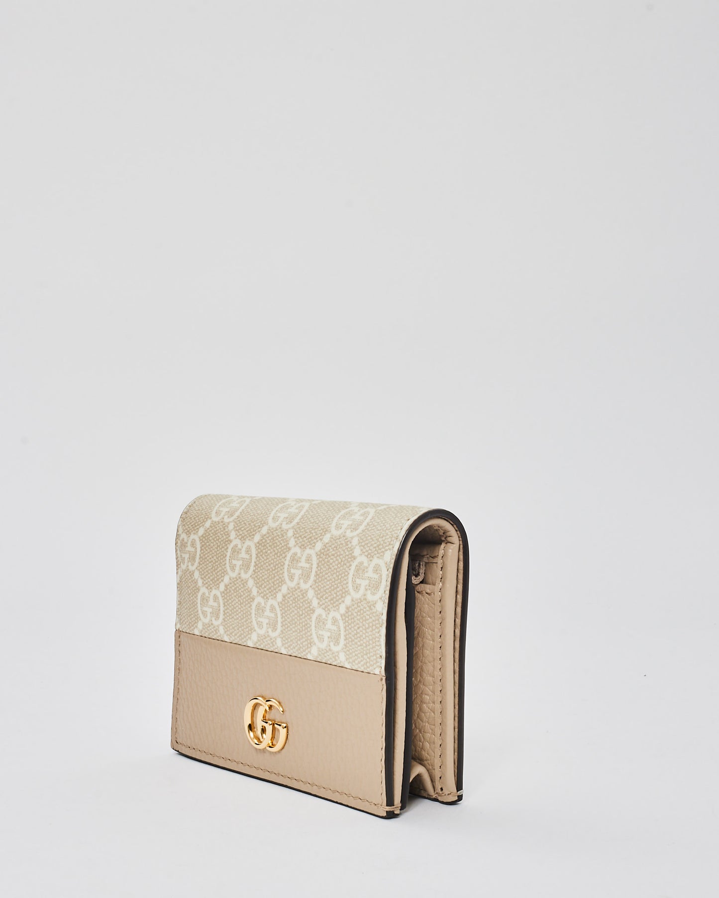 Gucci Beige Monogram Canvas & Leather GG Marmont Card Case