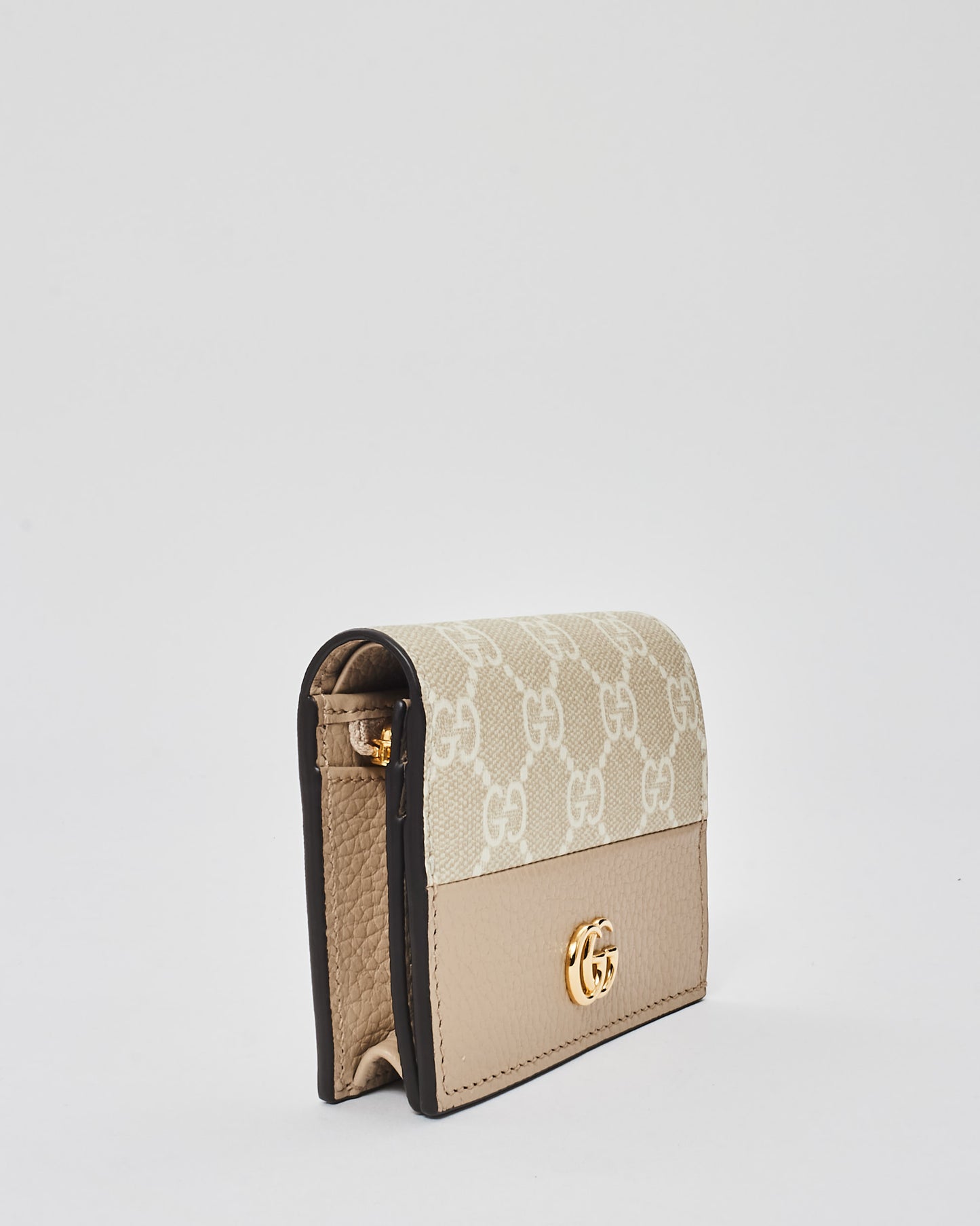 Gucci Beige Monogram Canvas & Leather GG Marmont Card Case