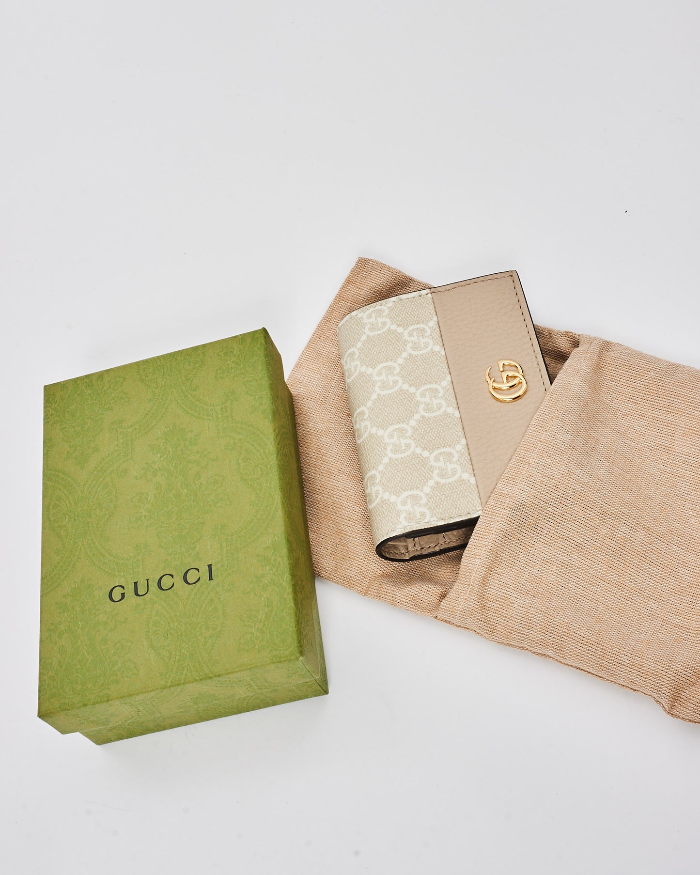 Gucci Beige Monogram Canvas & Leather GG Marmont Card Case