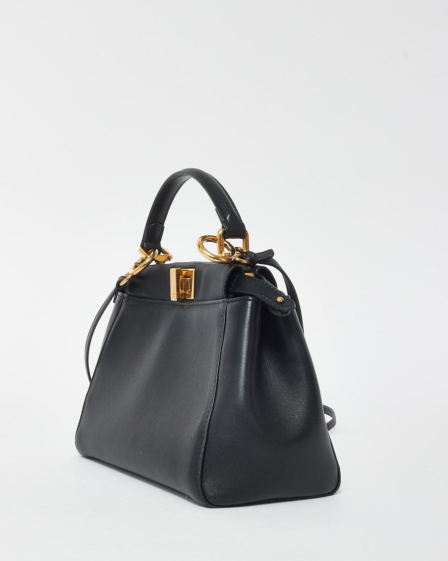 Fendi Black Leather Mini Peekaboo Top Handle Bag