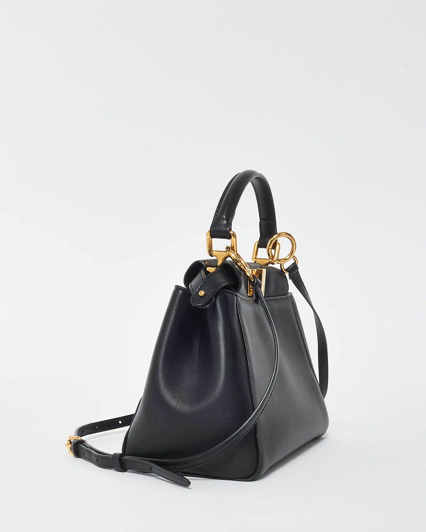 Fendi Black Leather Mini Peekaboo Top Handle Bag