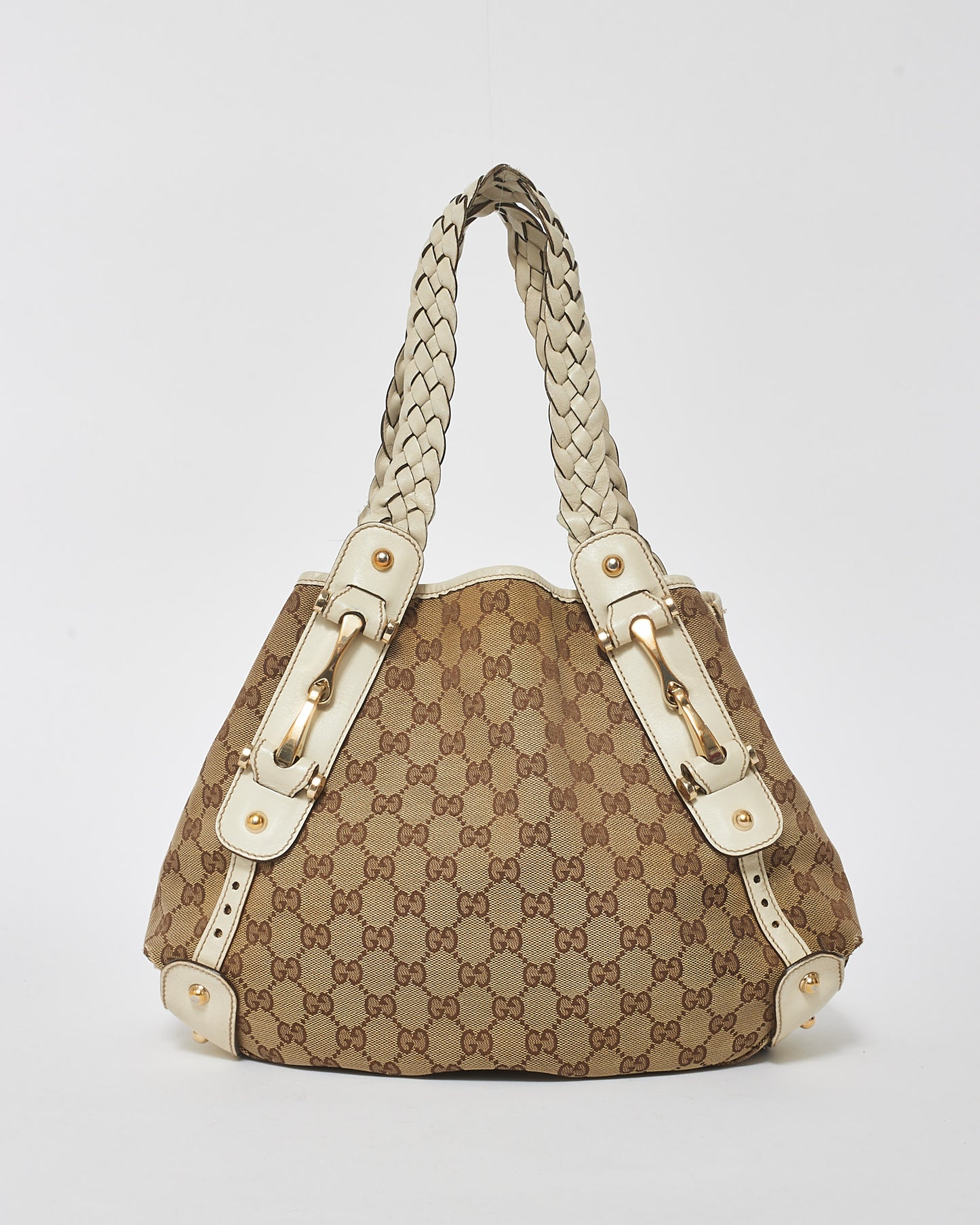 Gucci White Leather & Monogram Canvas Pelham Tote Bag