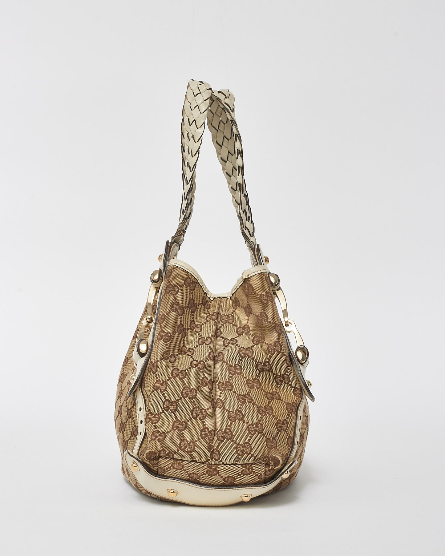 Gucci White Leather & Monogram Canvas Pelham Tote Bag