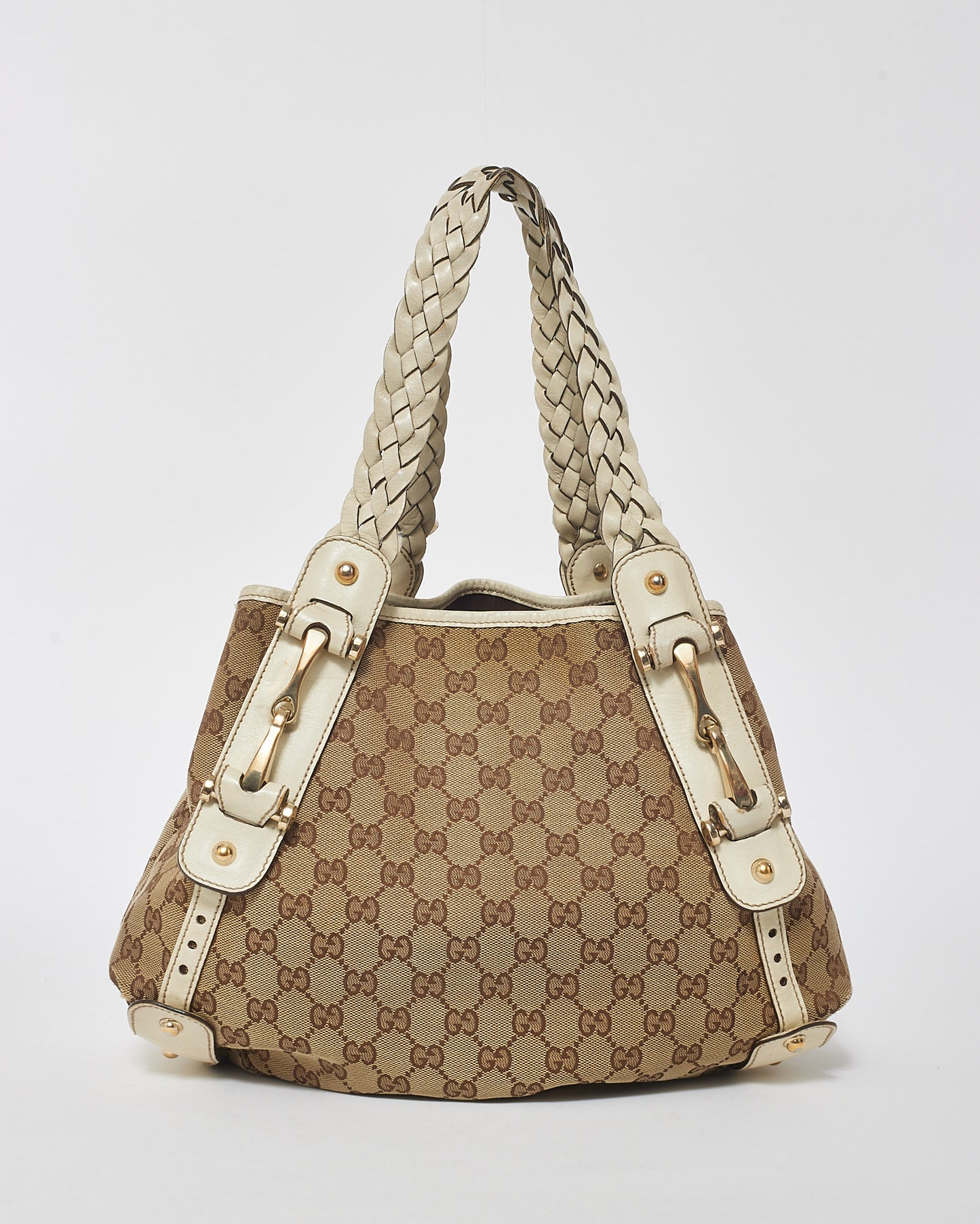 Gucci White Leather & Monogram Canvas Pelham Tote Bag