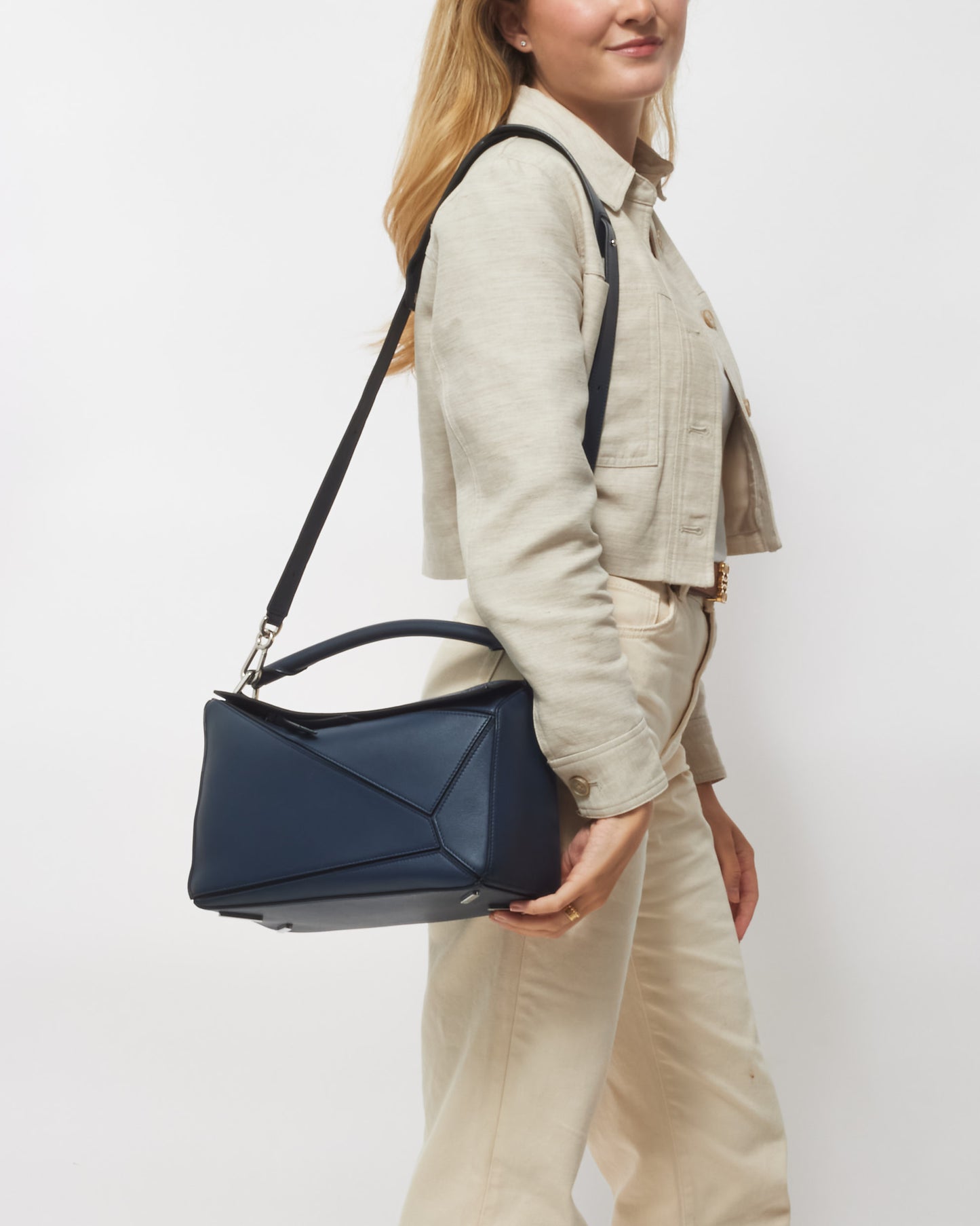 Loewe Navy Blue Leather Medium (Classic) Puzzle Bag