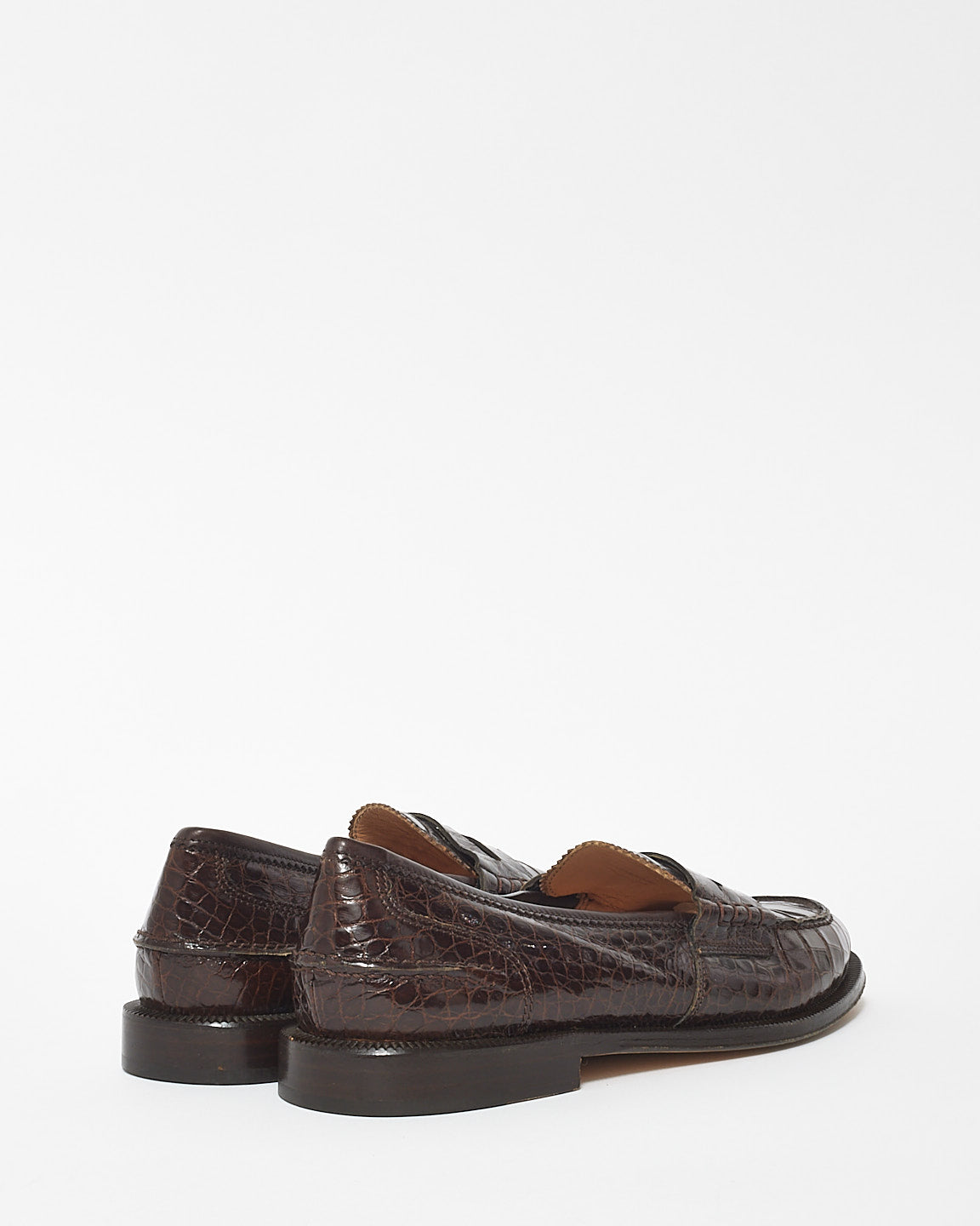 Manolo Blahnik Brown Croc Embossed Loafers - 39