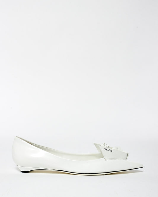 Prada White Leather Floral Appliqué Flats - 36.5