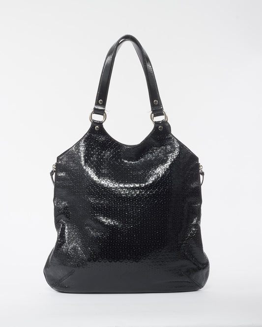 Saint Laurent Black Lizard Embossed Patent Leather Downtown Tote Bag