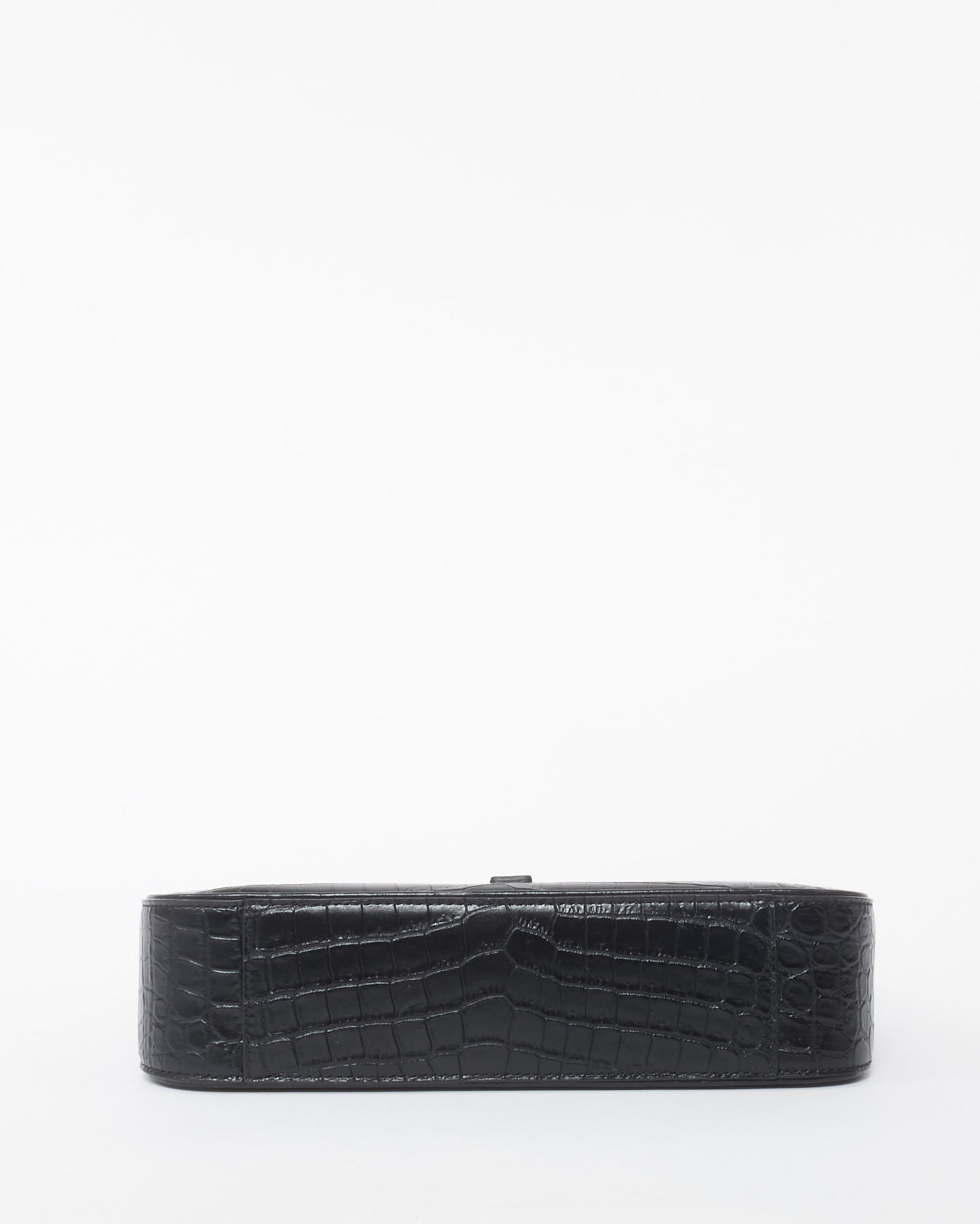 Saint Laurent Black Leather Croc Embossed 5 À 7 Shoulder Bag