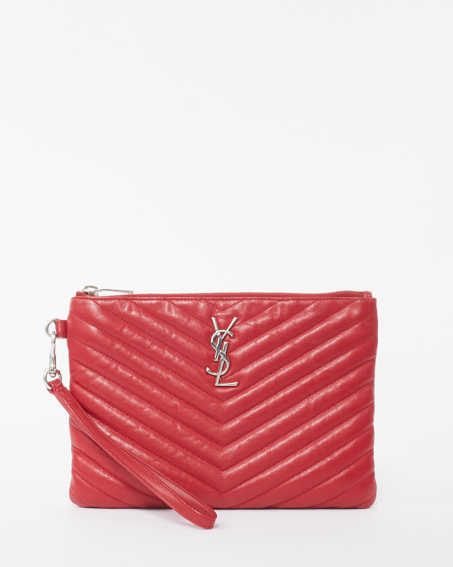 Saint Laurent Red Matelassé Leather Cassandre A5 Pouch