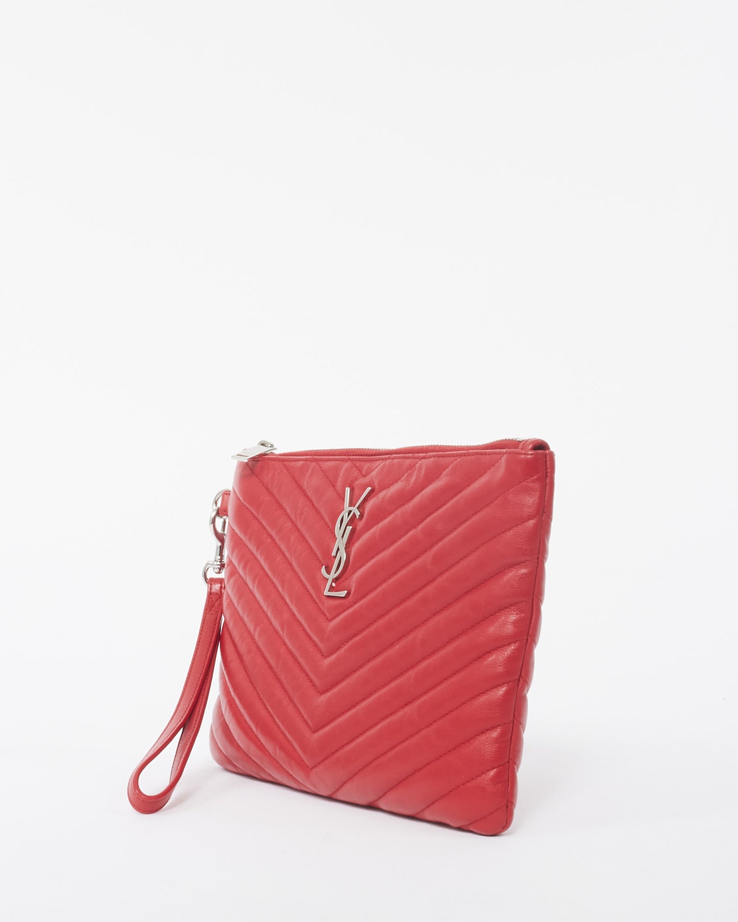 Saint Laurent Red Matelassé Leather Cassandre A5 Pouch