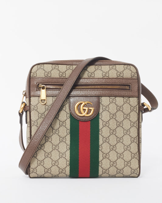 Gucci Brown GG Monogram Coated Canvas Small Web Ophidia Crossbody Bag