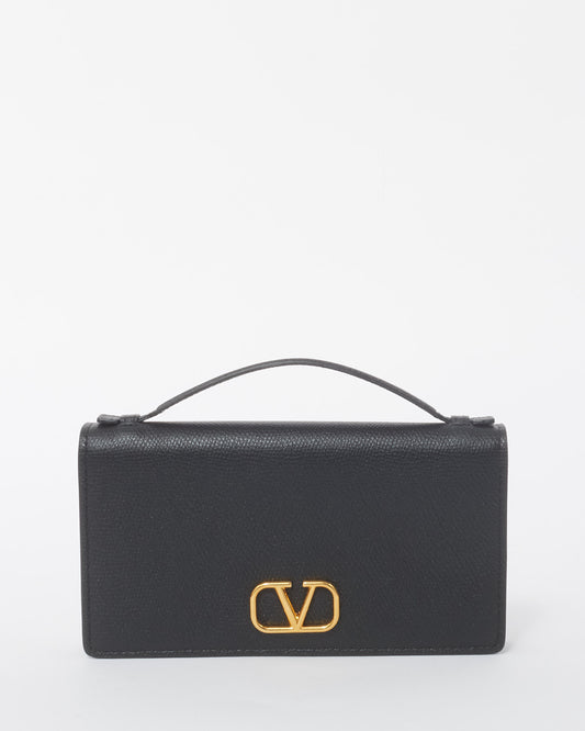 Valentino Black Leather VLogo Signature Wallet-On-Chain