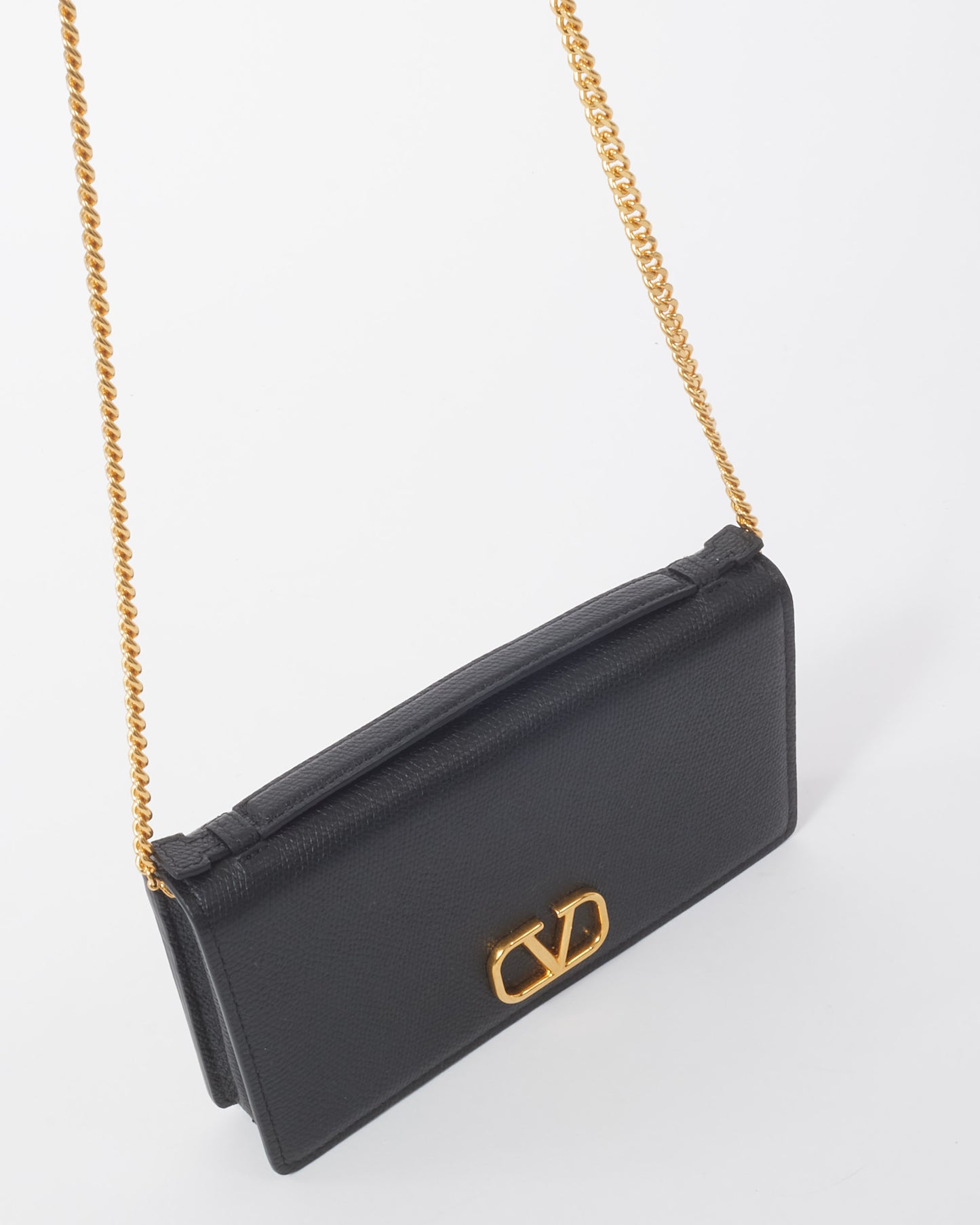 Valentino Black Leather VLogo Signature Wallet-On-Chain