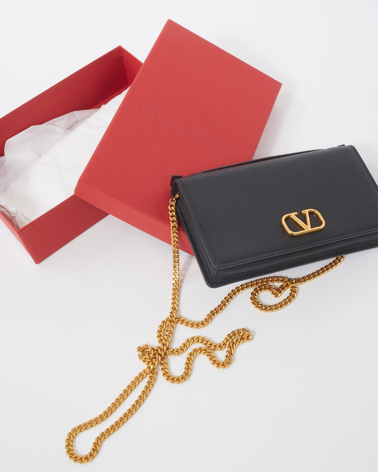 Valentino Black Leather VLogo Signature Wallet-On-Chain