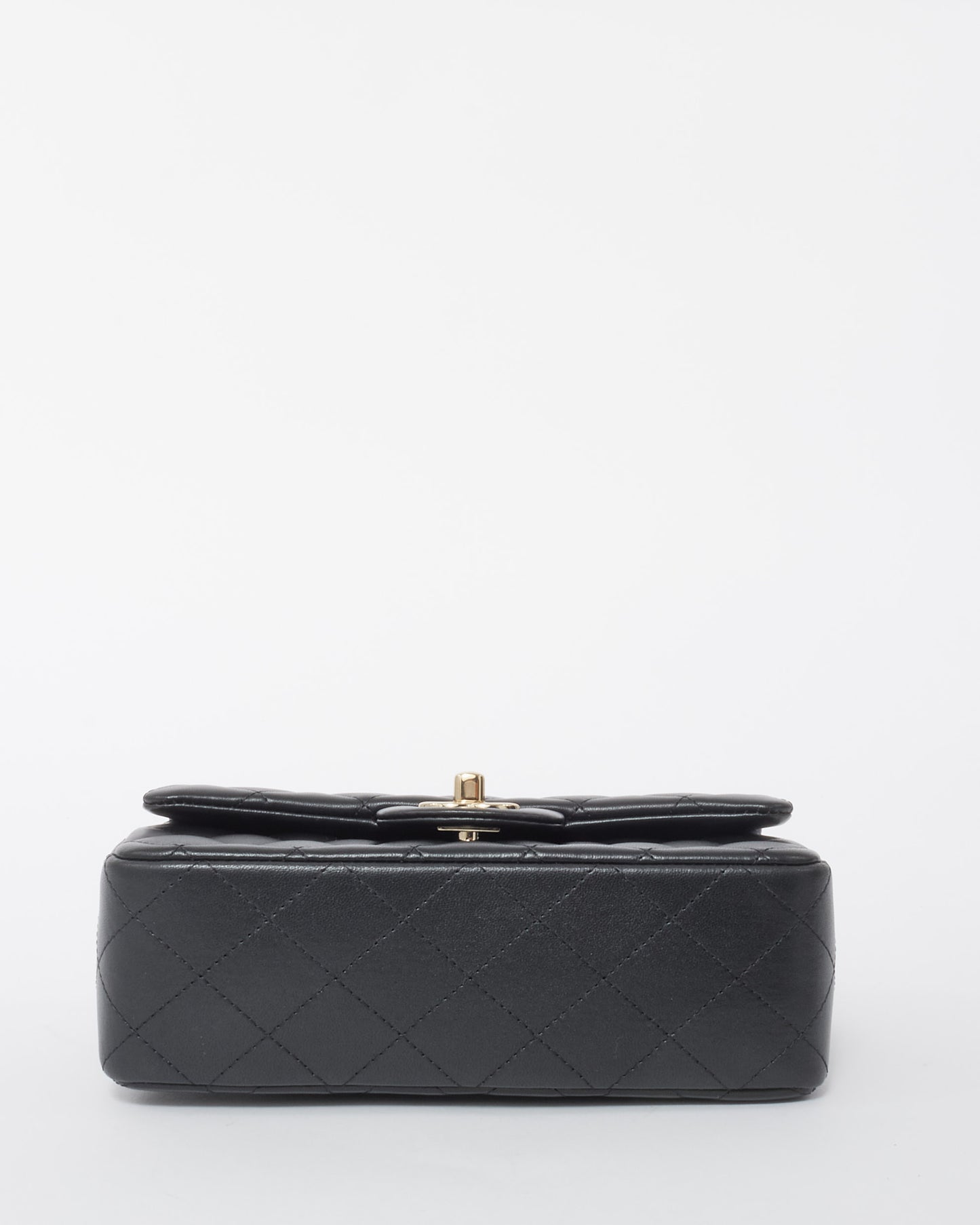 Chanel Black Lambskin Leather Mini Rectangle Top Handle Bag Champagne Hardware