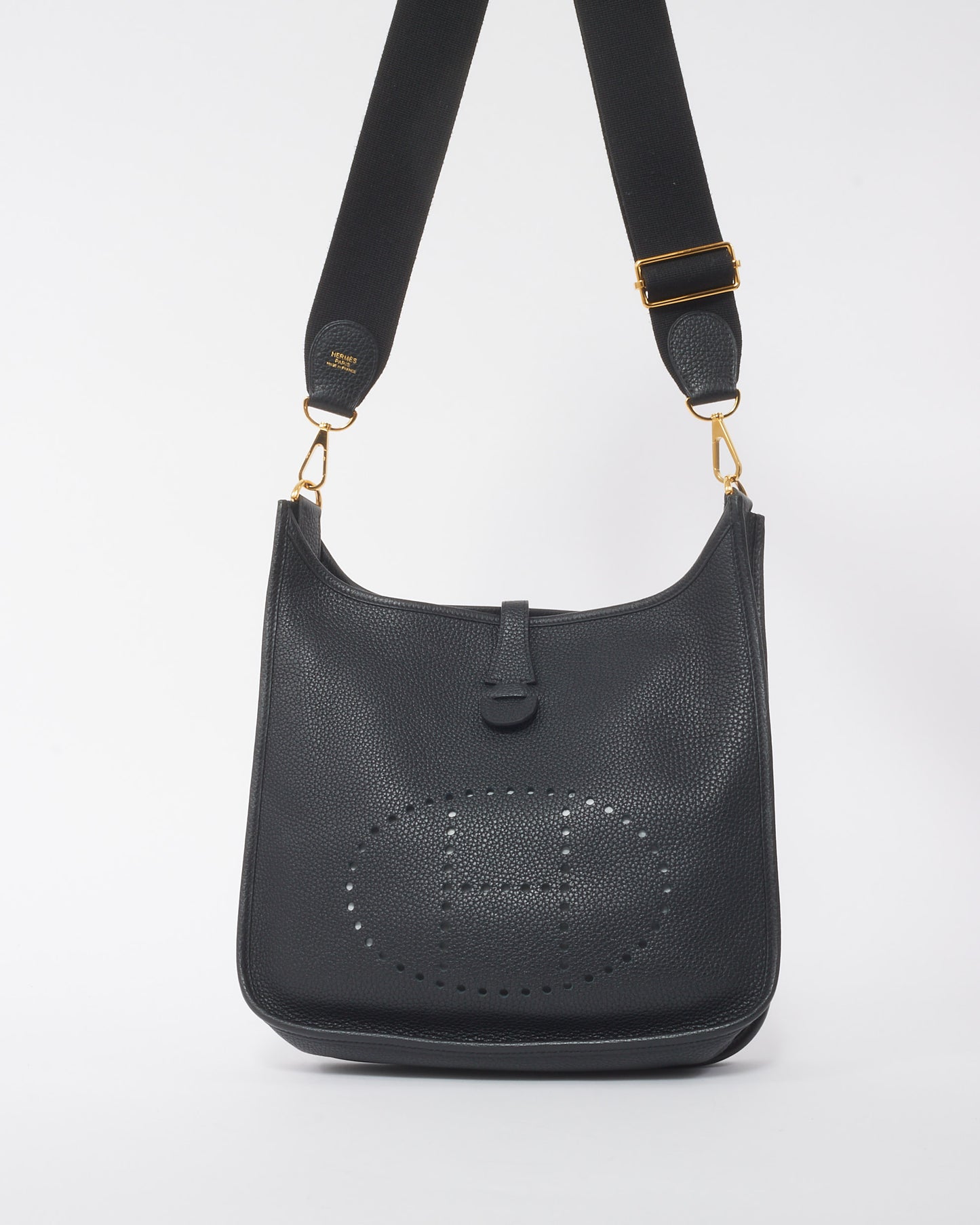 Hermès Black Clémence Leather Evelyne III PM Gold Hardware Bag