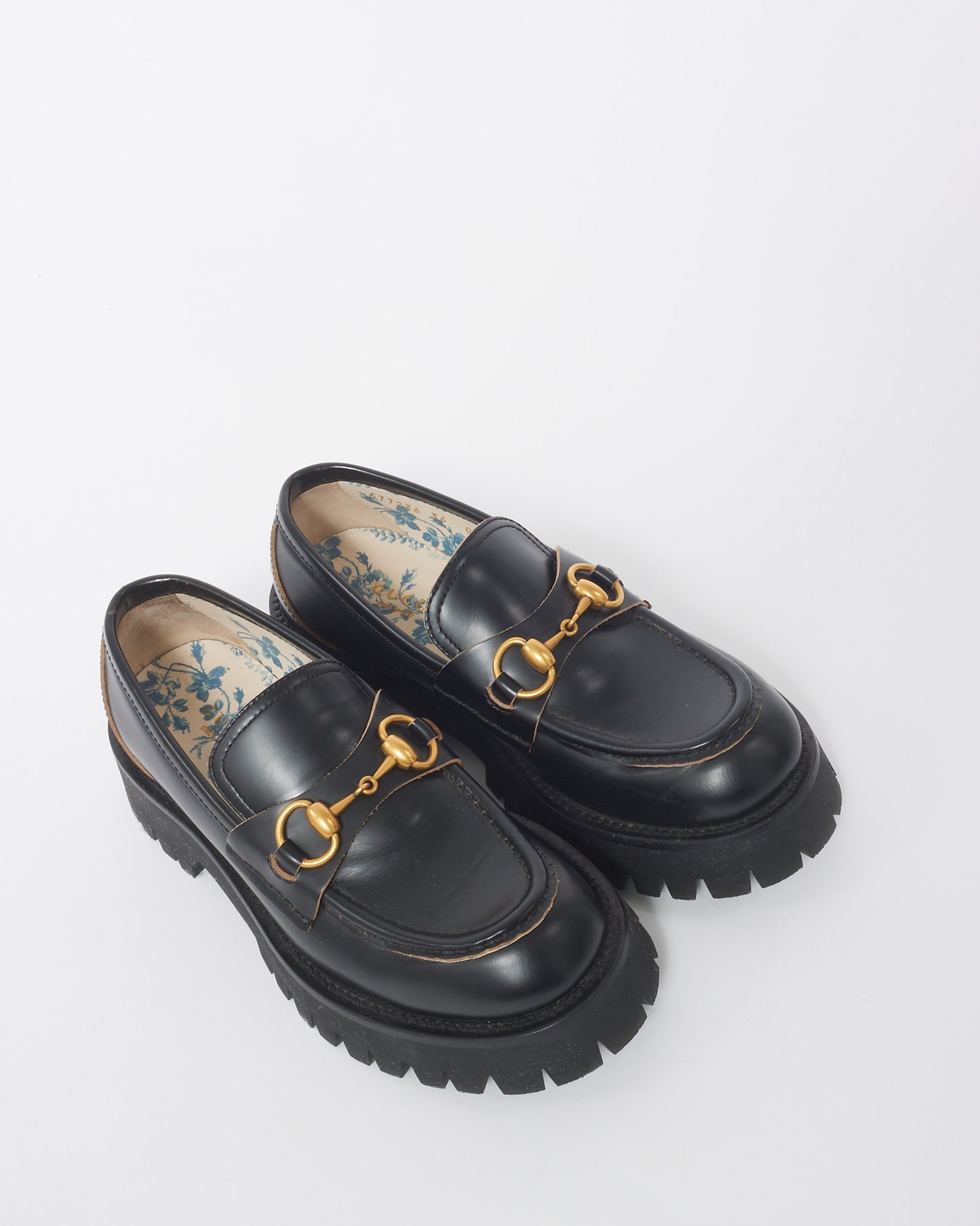 Gucci Black Leather Chunky Lug Sole Horsebit Loafer - 36