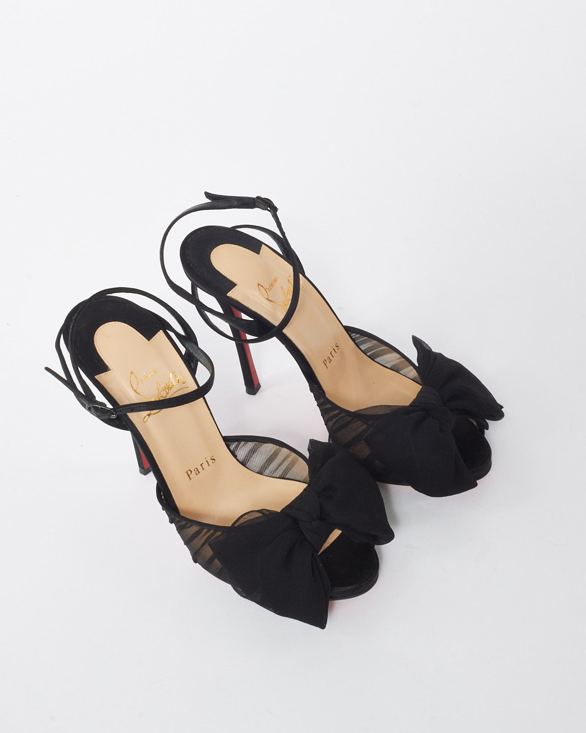 Christian Louboutin Black Crepe Satin Ruched Artydiva 120mm Platform Sandals - 37.5