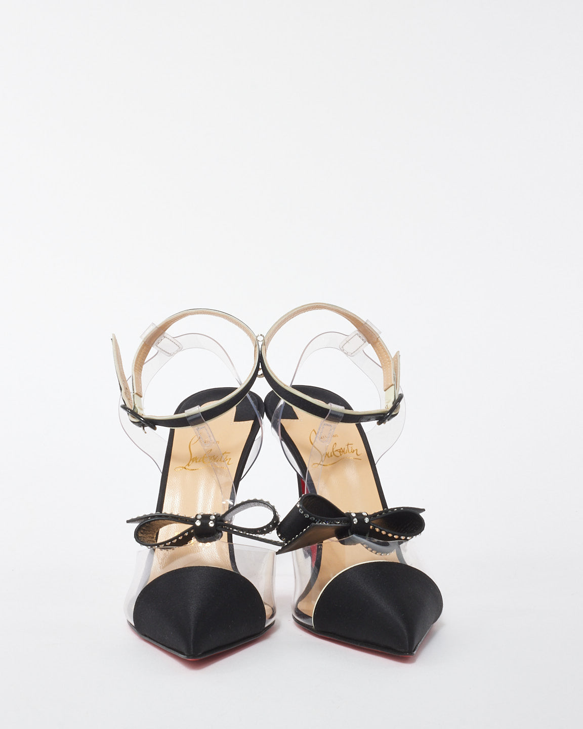 Christian Louboutin Black PVC Satin Bow Accents T-Strap Pumps - 37