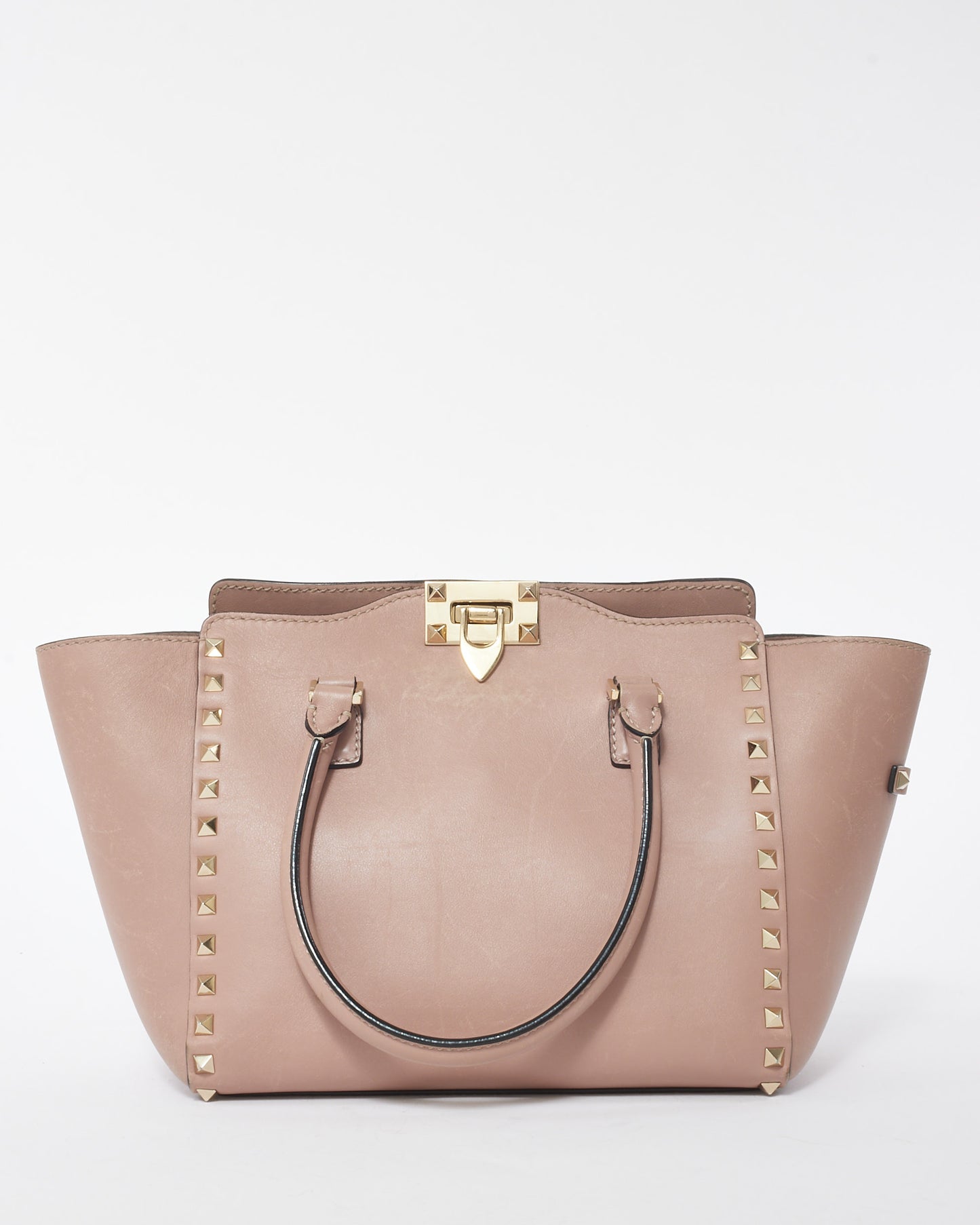 Valentino Taupe Leather Small Rockstud Tote