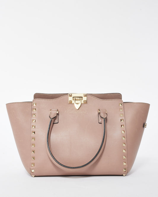 Valentino Taupe Leather Small Rockstud Tote