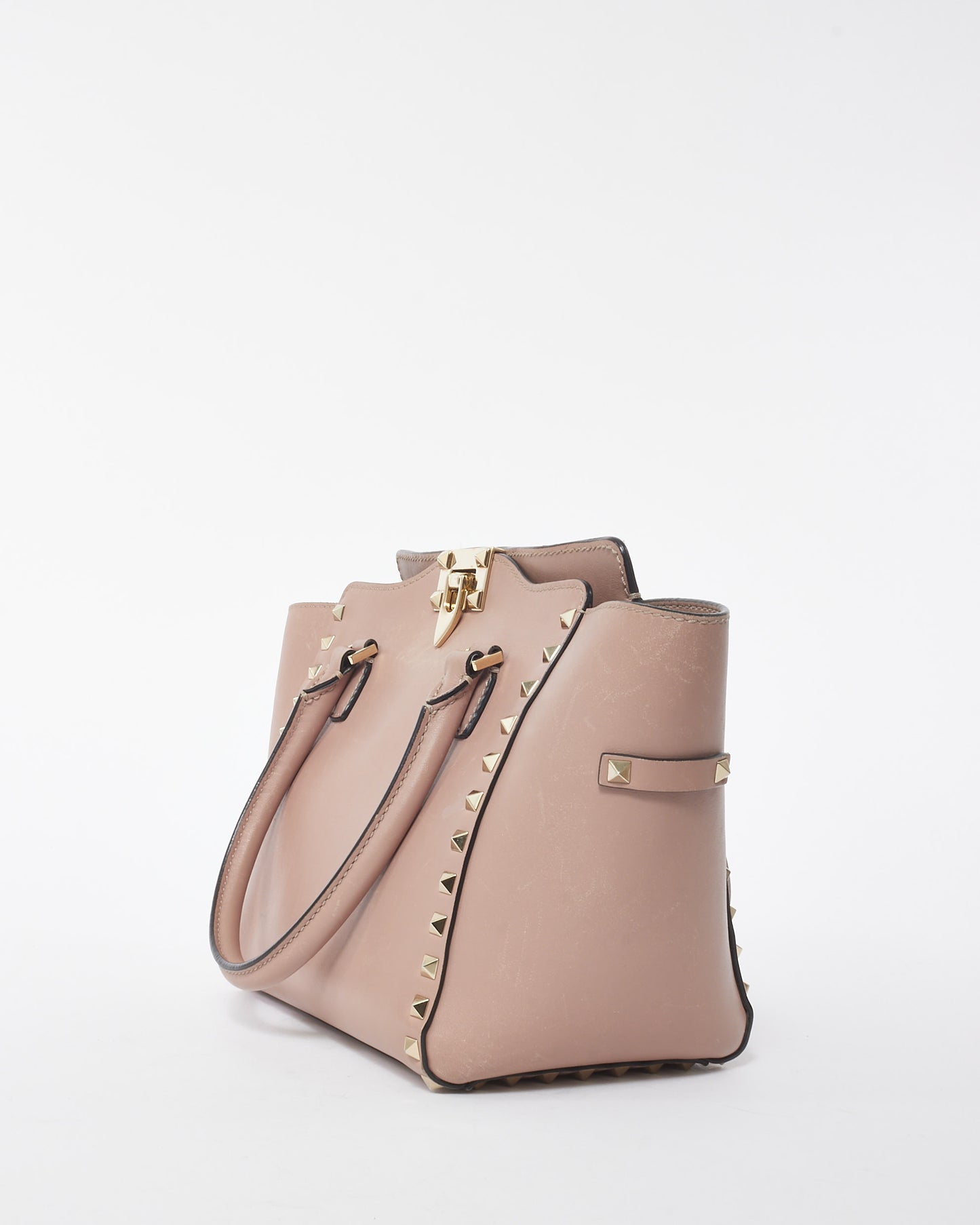 Valentino Taupe Leather Small Rockstud Tote