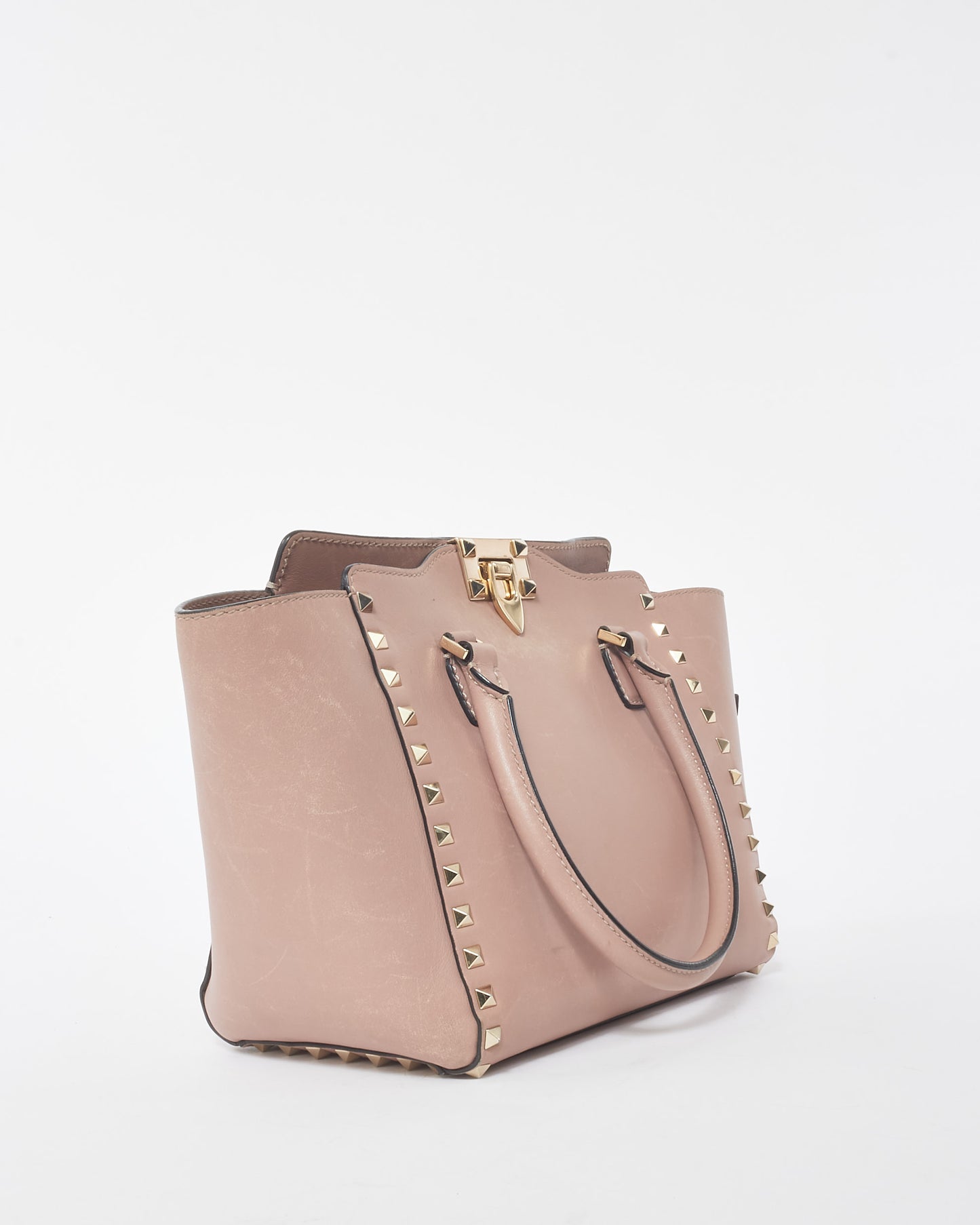 Valentino Taupe Leather Small Rockstud Tote