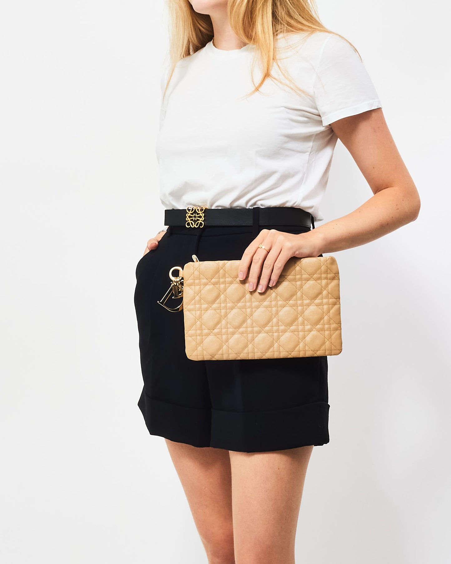 Dior Beige Quilted Coated Canvas Panarea Clutch Bag