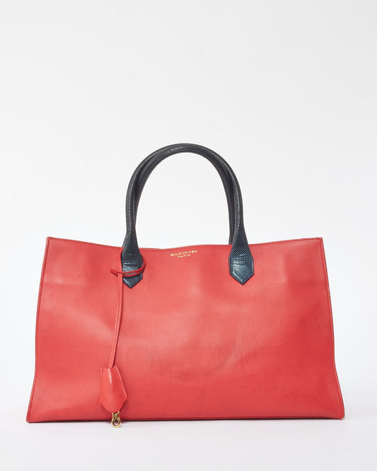 Balenciaga Red Leather Padlock Nude Work S Top Handle Bag