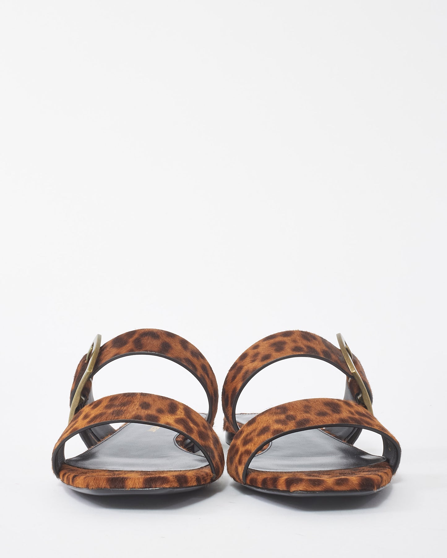 Saint Laurent Leopard Print Pony Hair Buckle Sandals - 37.5