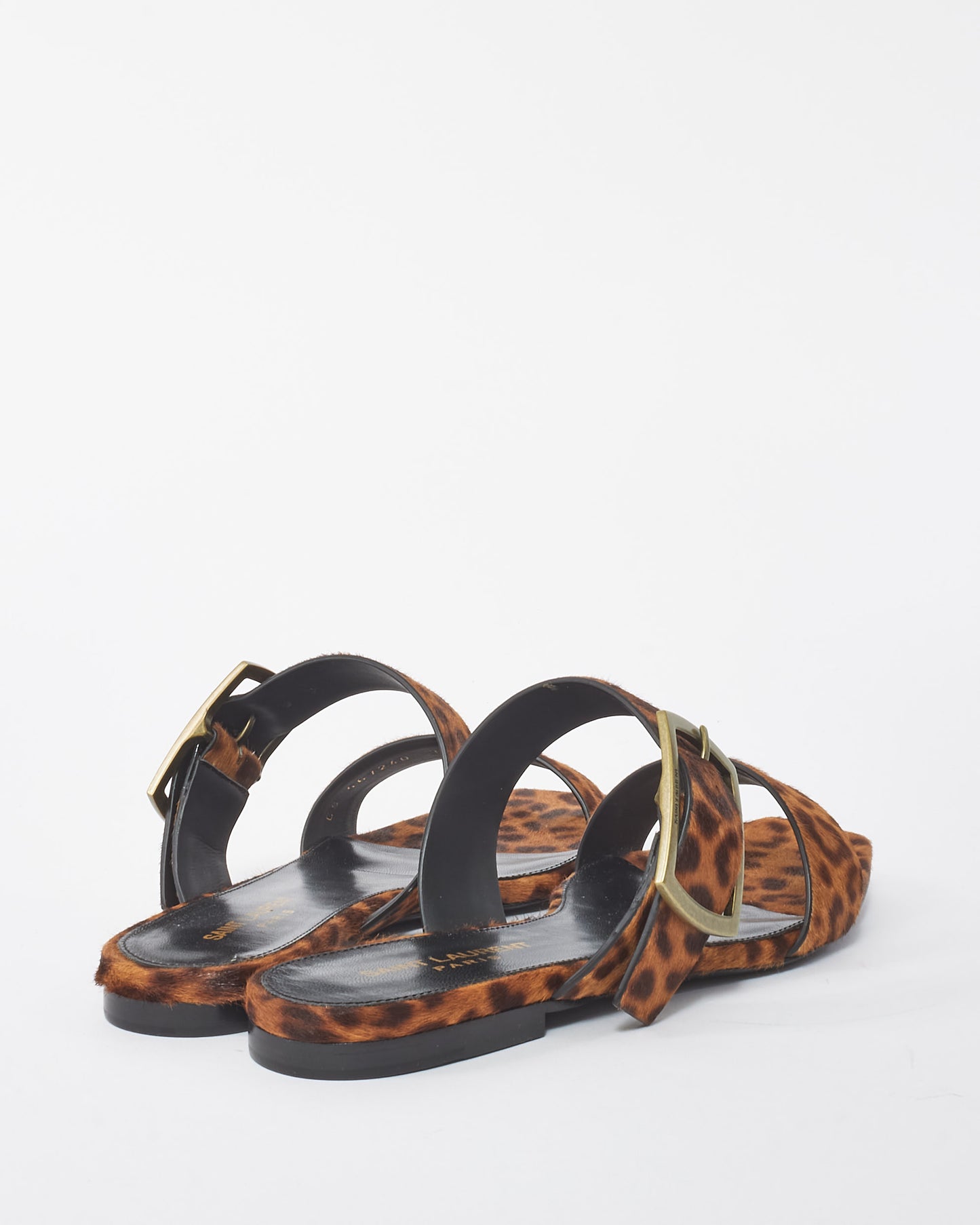 Saint Laurent Leopard Print Pony Hair Buckle Sandals - 37.5