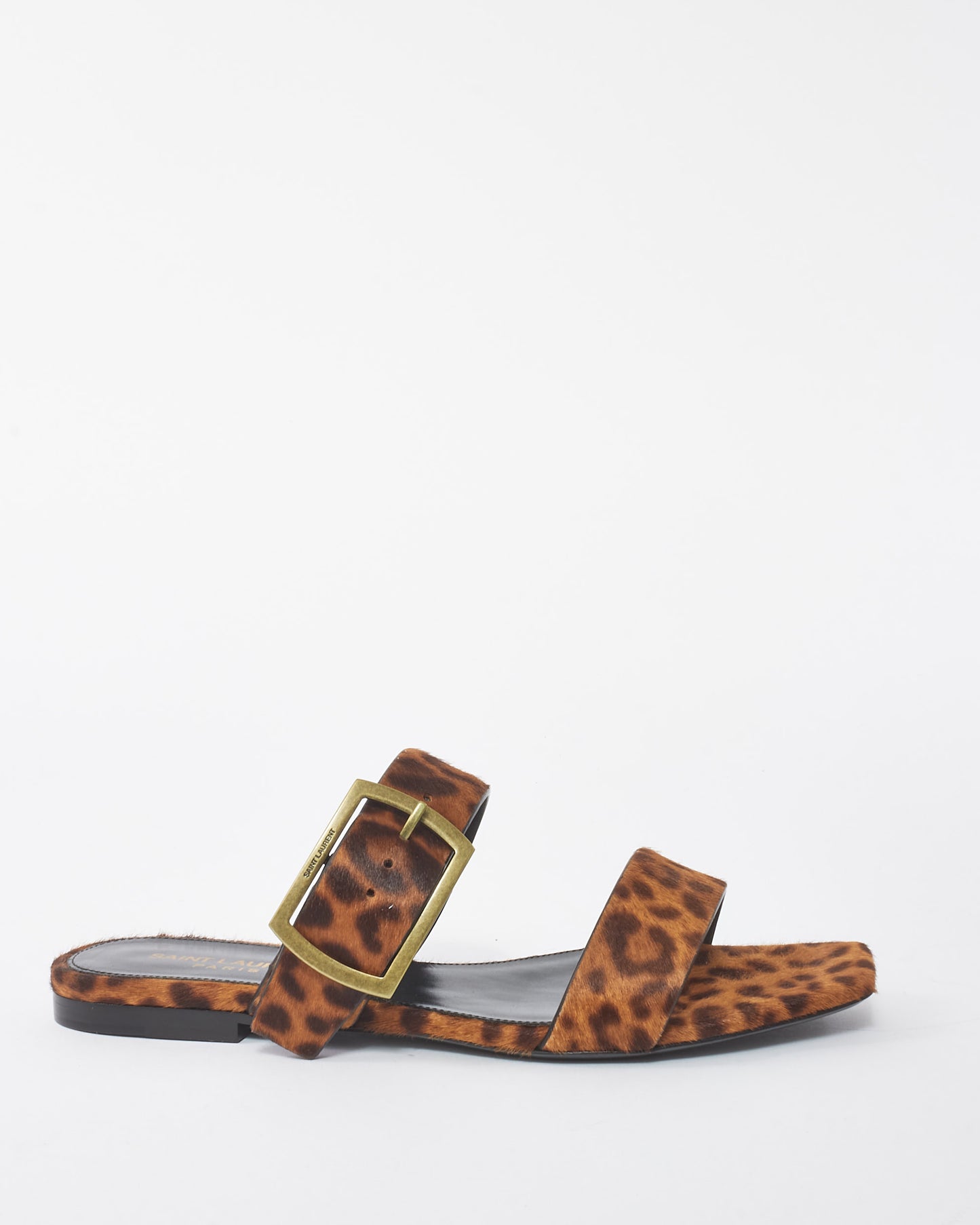 Saint Laurent Leopard Print Pony Hair Buckle Sandals - 37.5