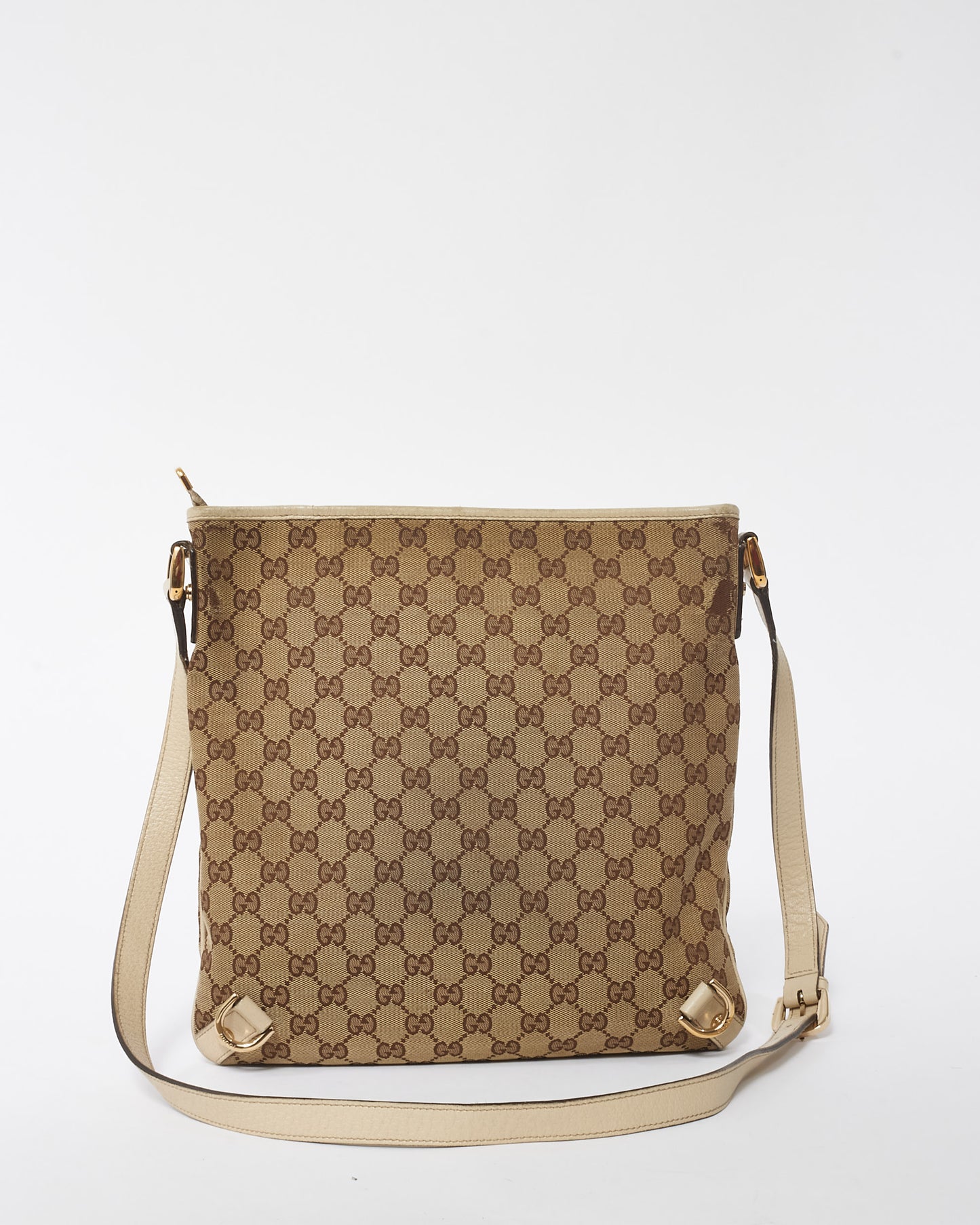 Gucci Beige and White Canvas GG Monogram D-Ring Abbey Messenger Bag