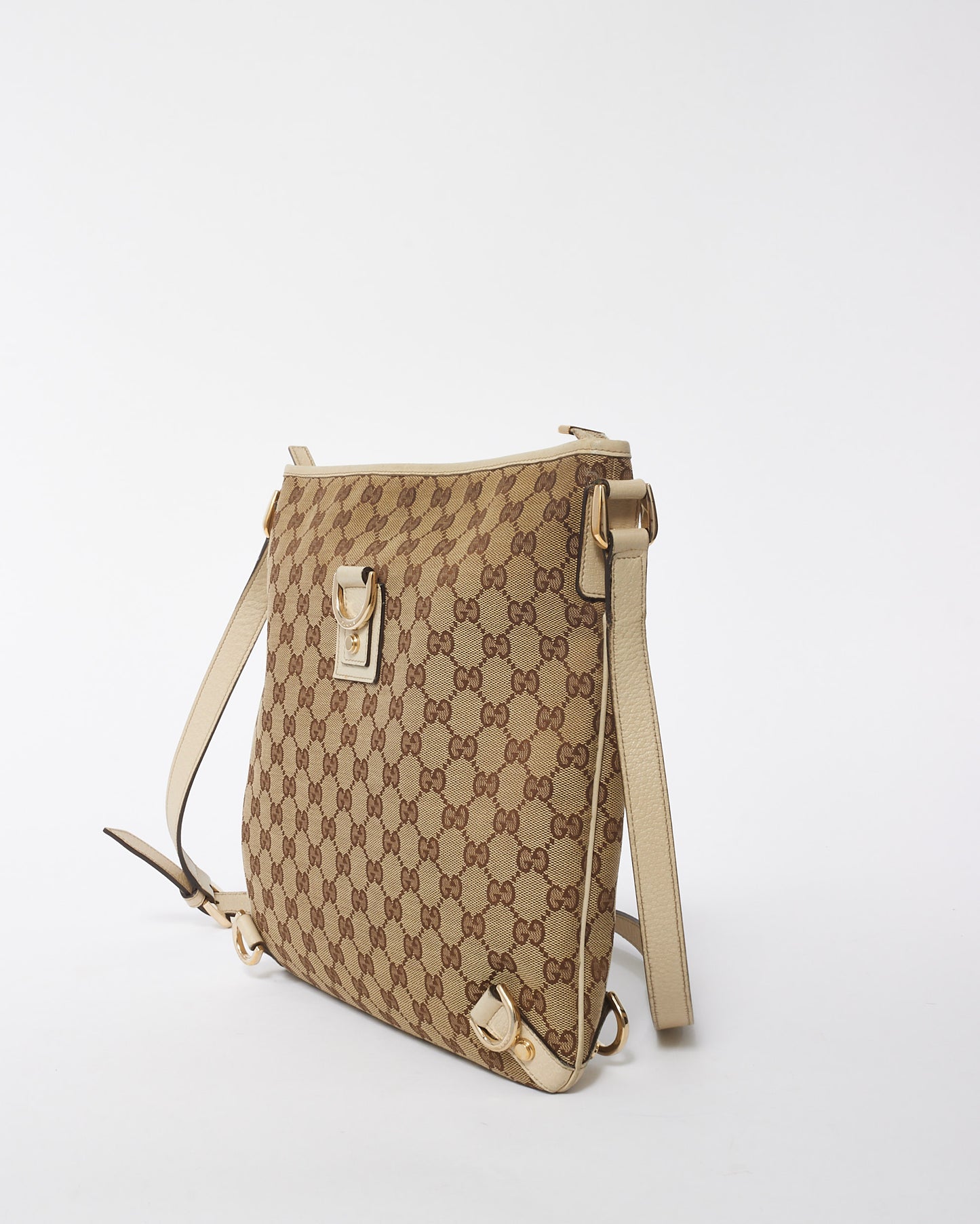 Gucci Beige and White Canvas GG Monogram D-Ring Abbey Messenger Bag