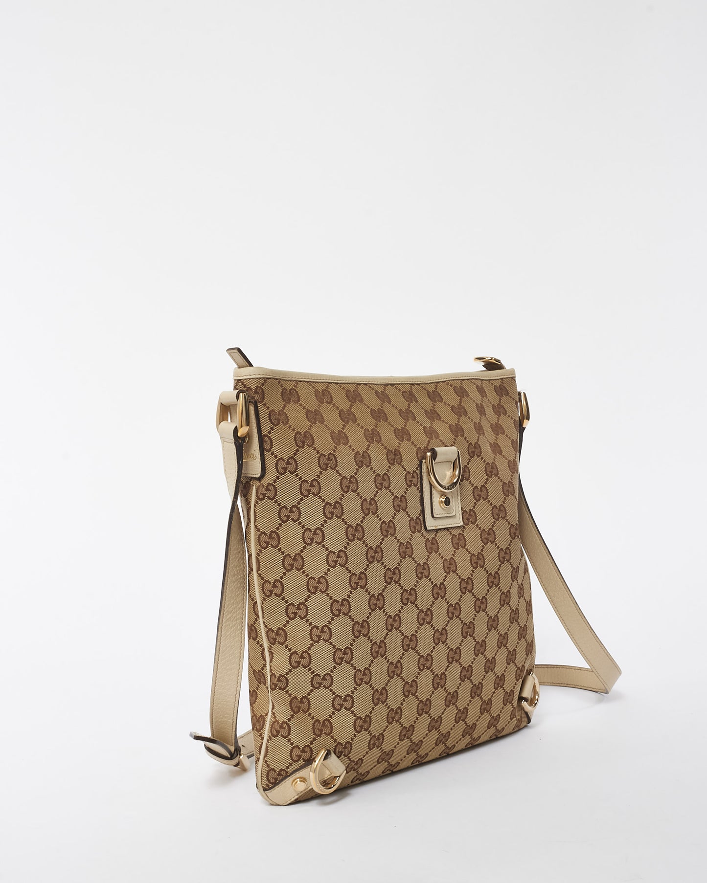 Gucci Beige and White Canvas GG Monogram D-Ring Abbey Messenger Bag