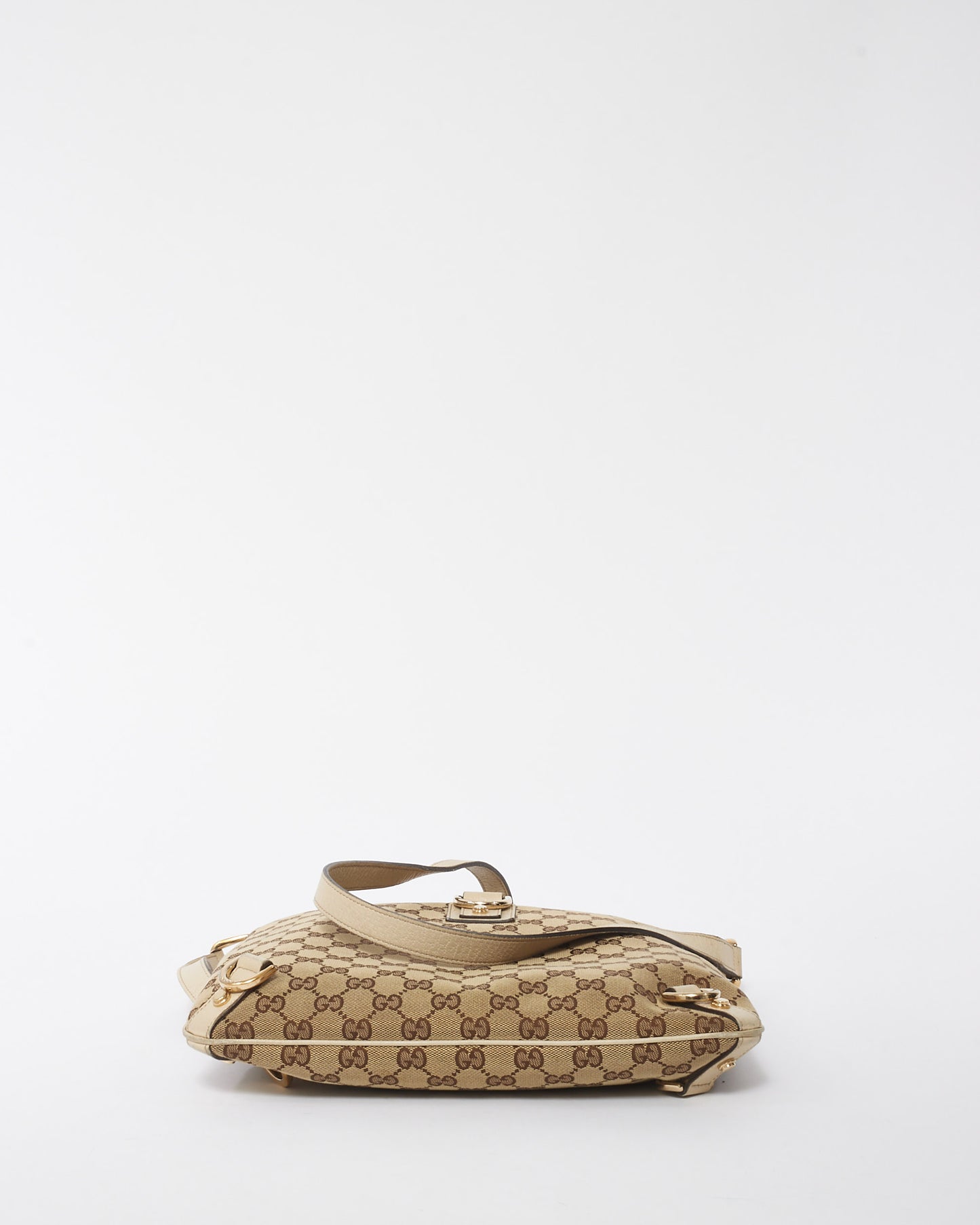 Gucci Beige and White Canvas GG Monogram D-Ring Abbey Messenger Bag