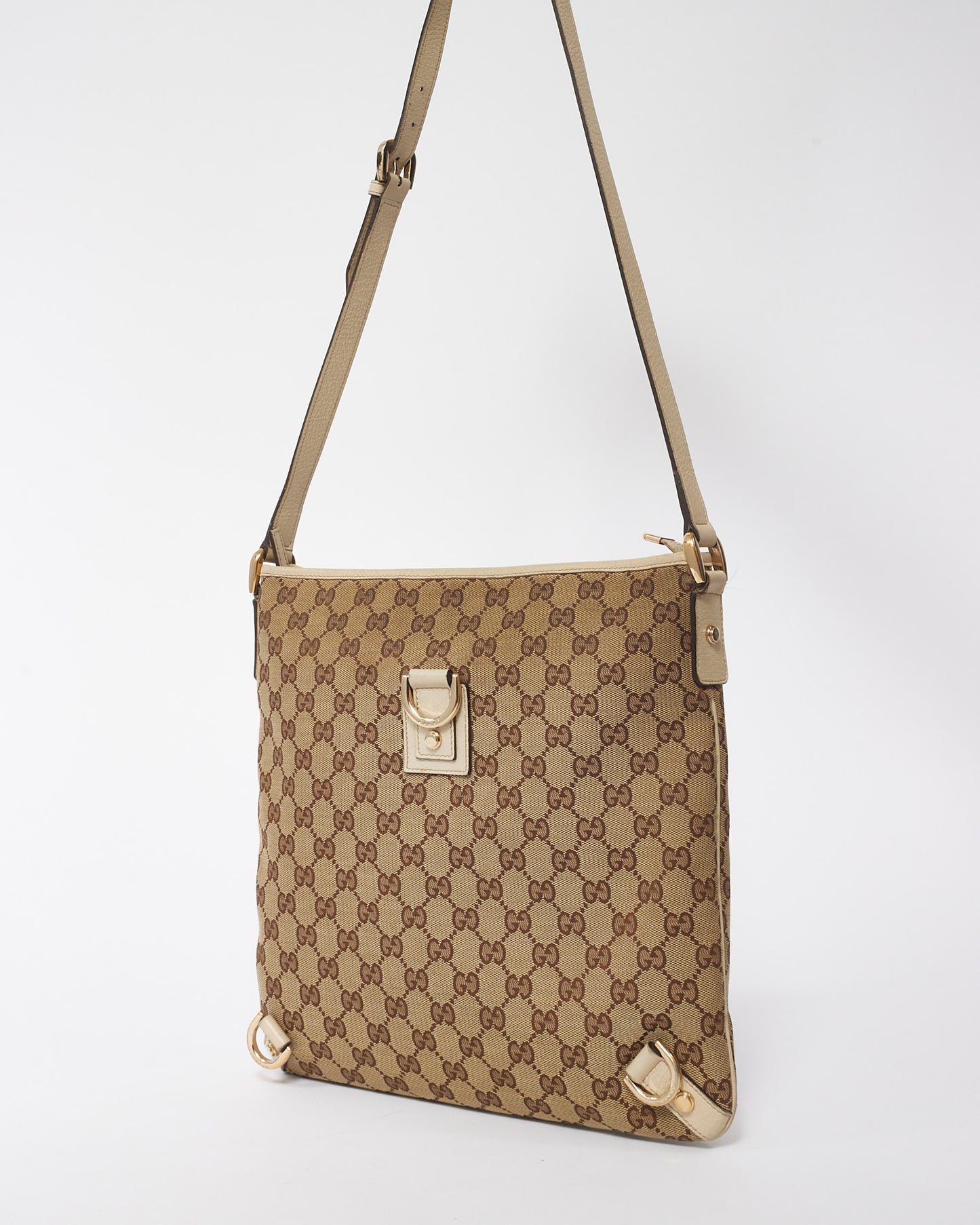 Gucci Beige and White Canvas GG Monogram D-Ring Abbey Messenger Bag