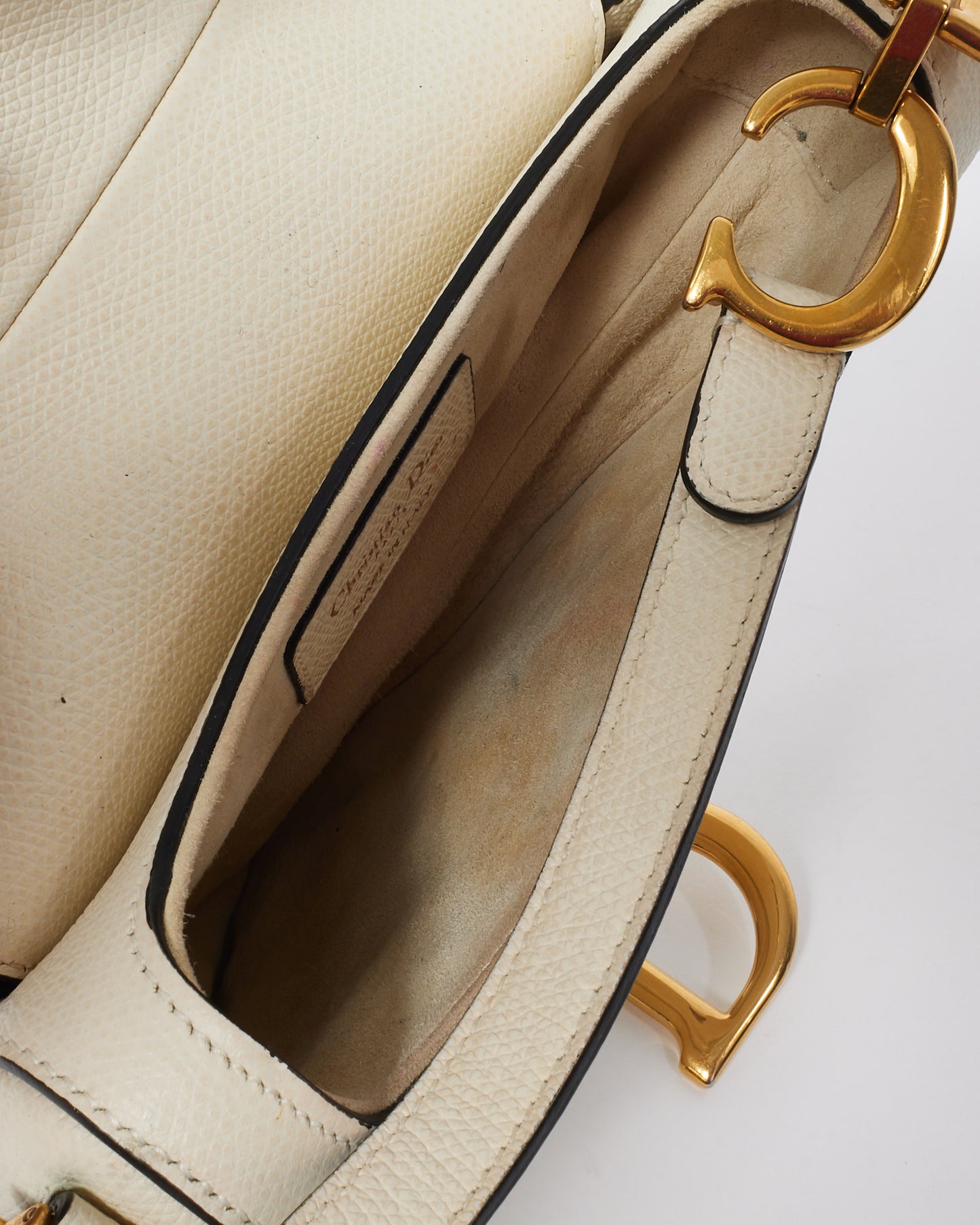 Dior White Grained Calfskin Leather Mini Saddle