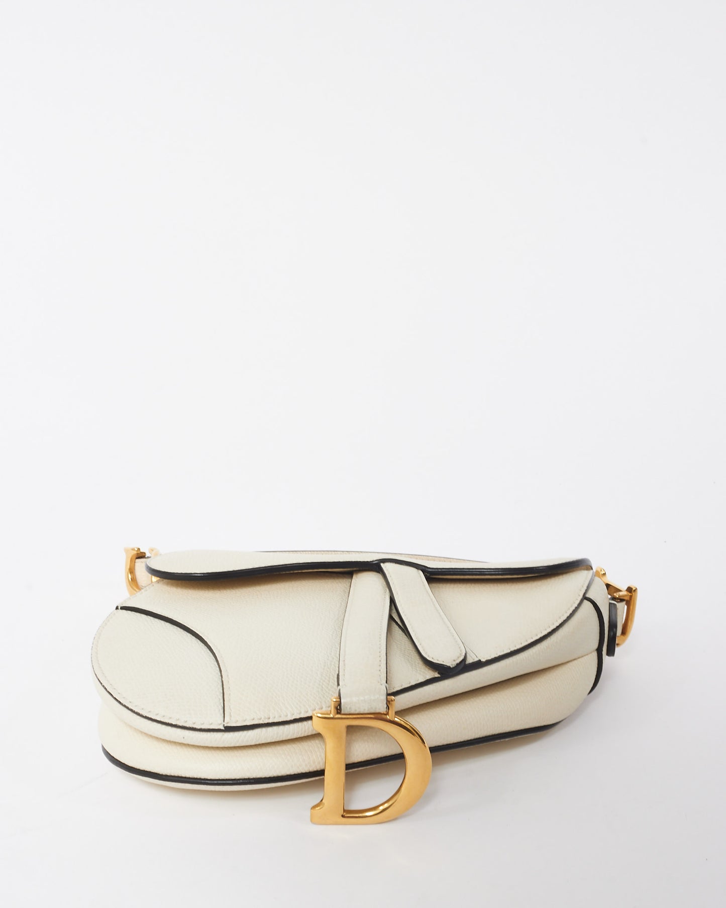 Dior White Grained Calfskin Leather Mini Saddle